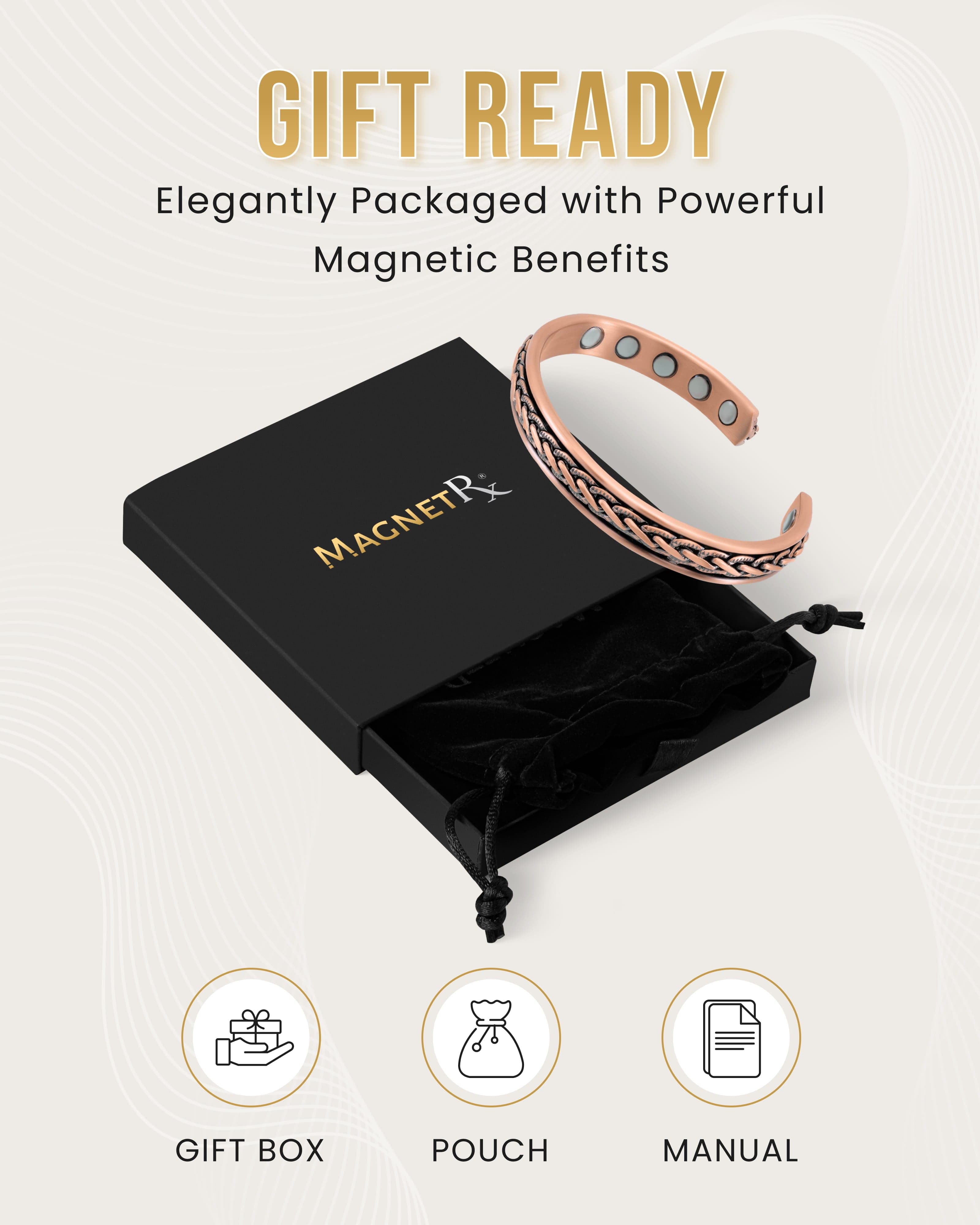 Bracelet jonc magnétique en cuivre incrusté et tressé pour hommes et femmes