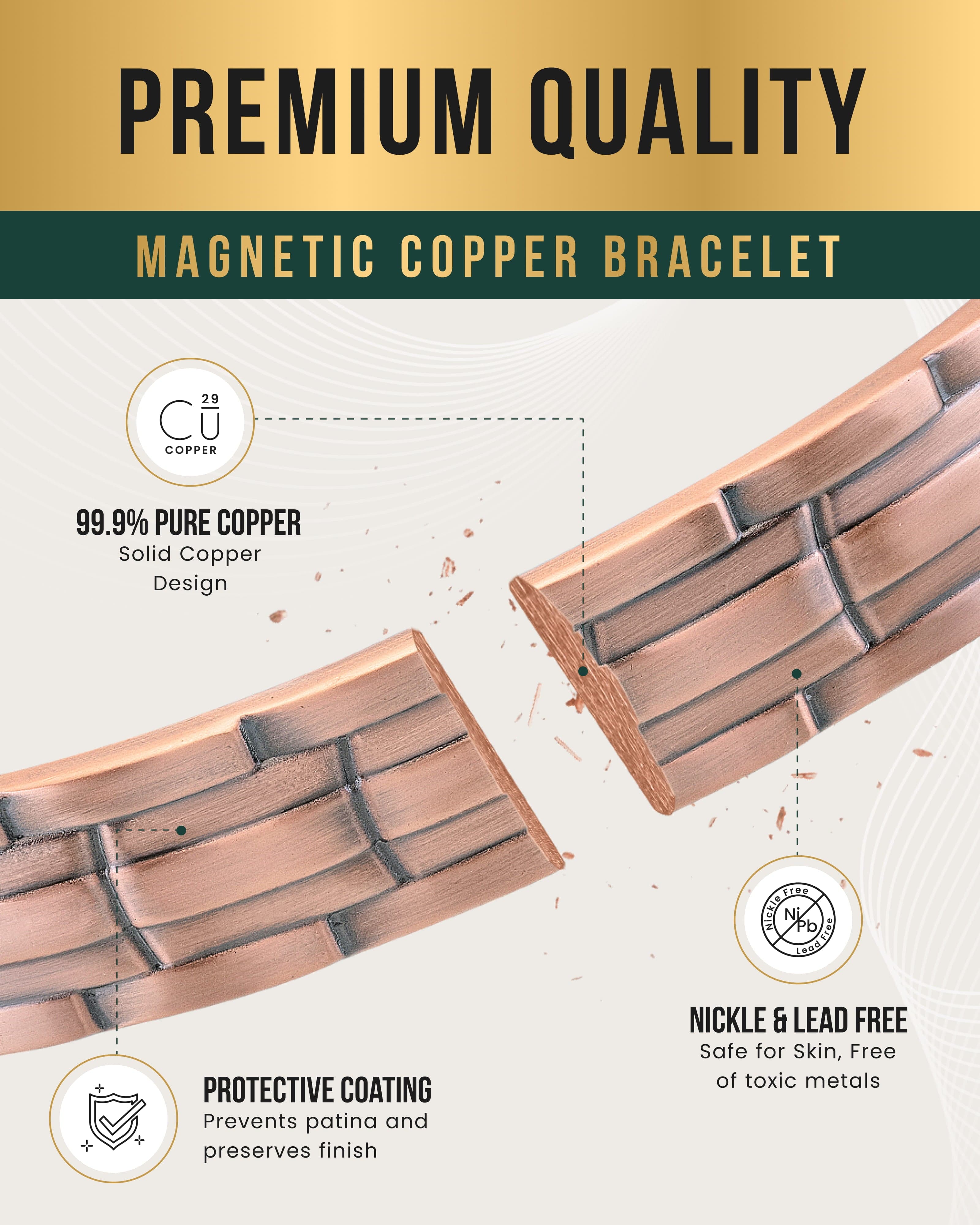Gestempeltes Ketten-Magnet-Kupferarmband für Herren