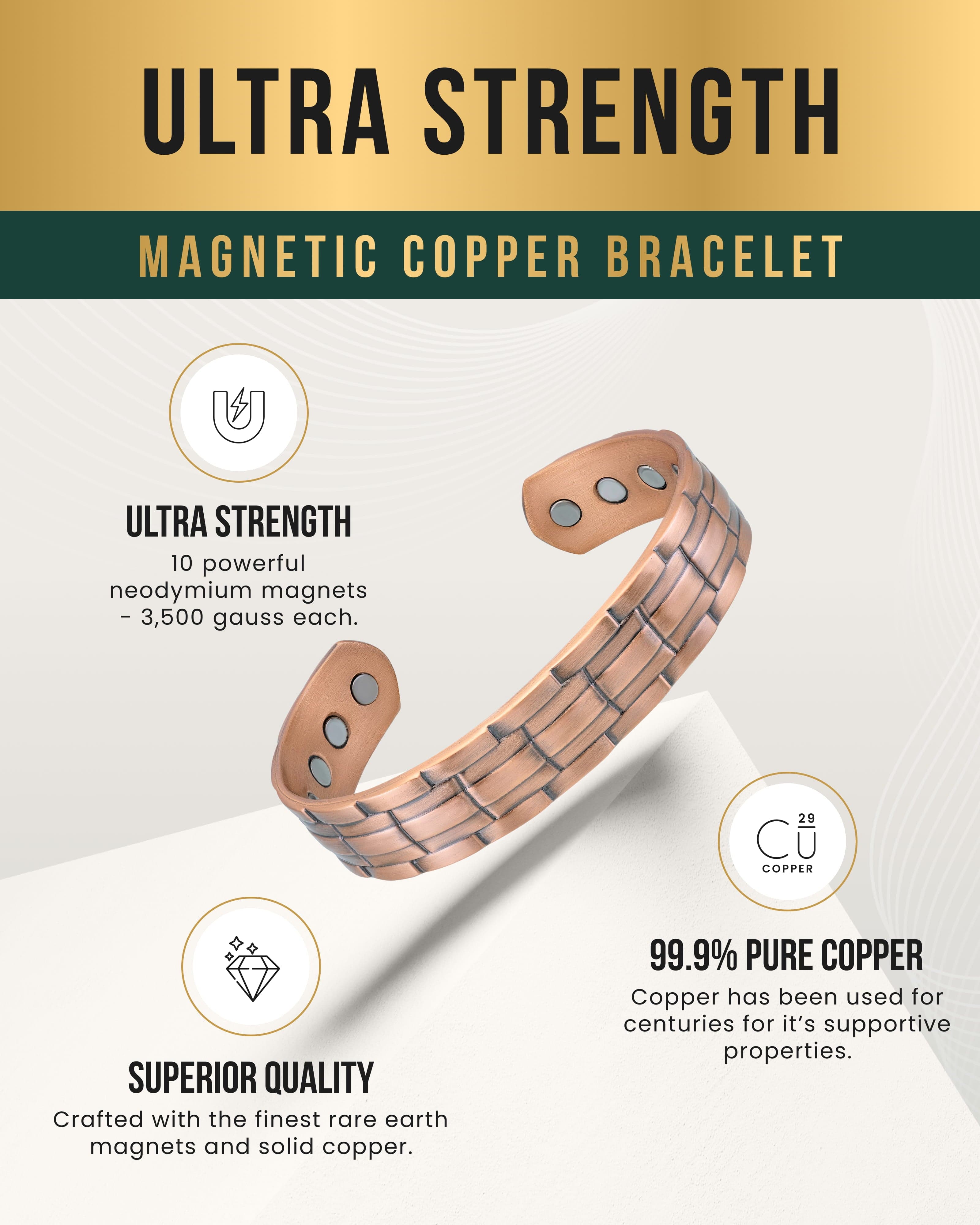 Gestempeltes Ketten-Magnet-Kupferarmband für Herren