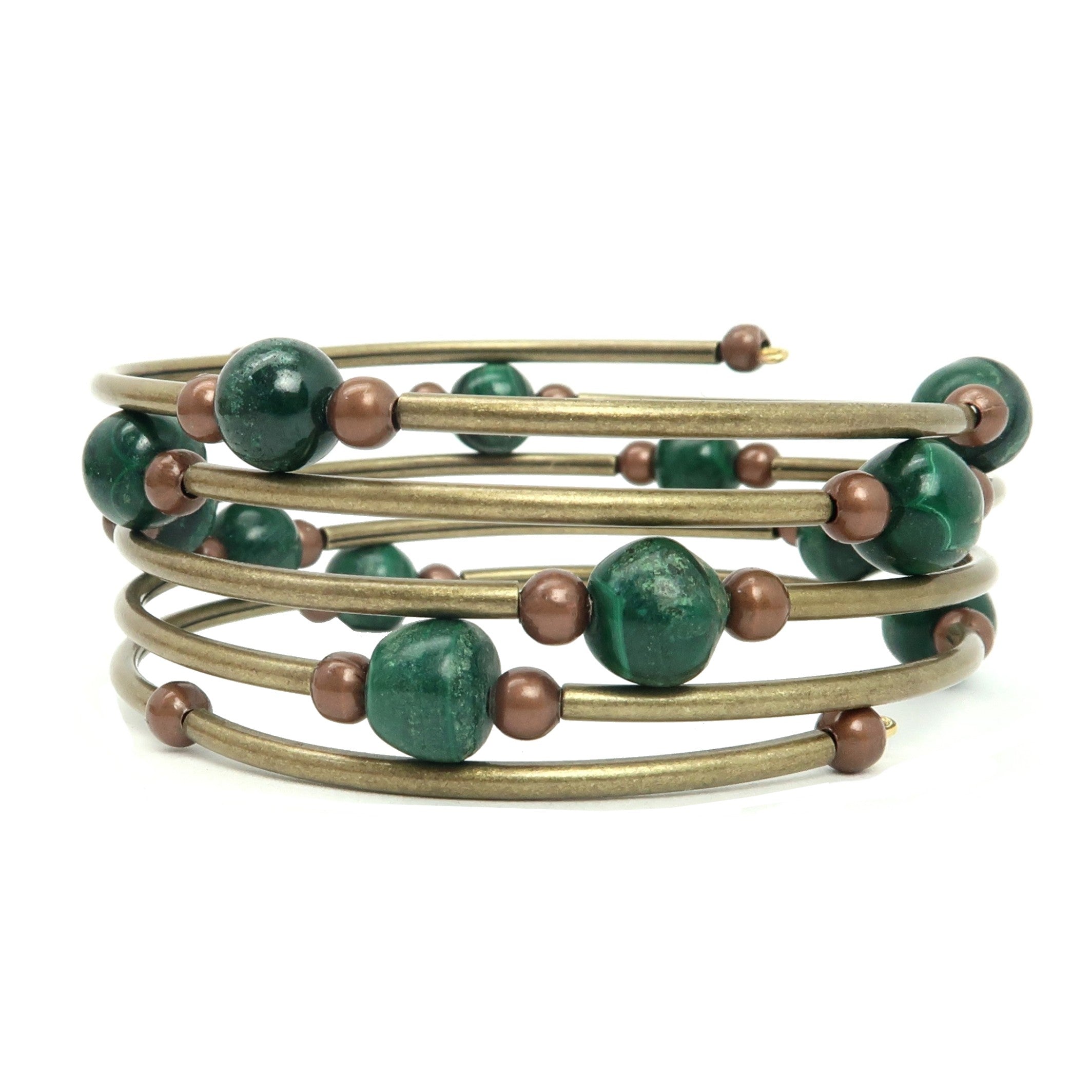 Malachite Bracelet Love Accordion Memory Wire Coil