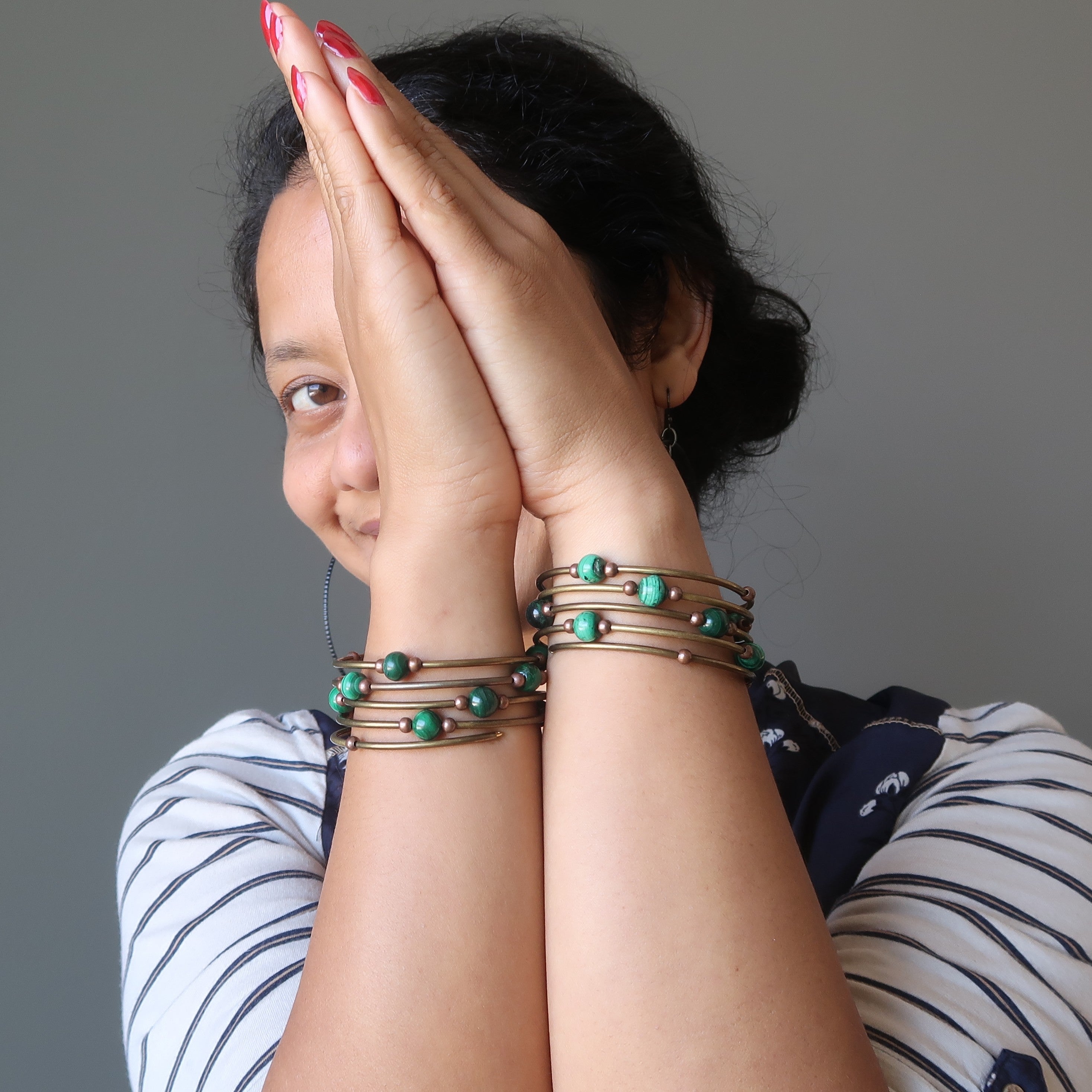 Malachite Bracelet Love Accordion Memory Wire Coil