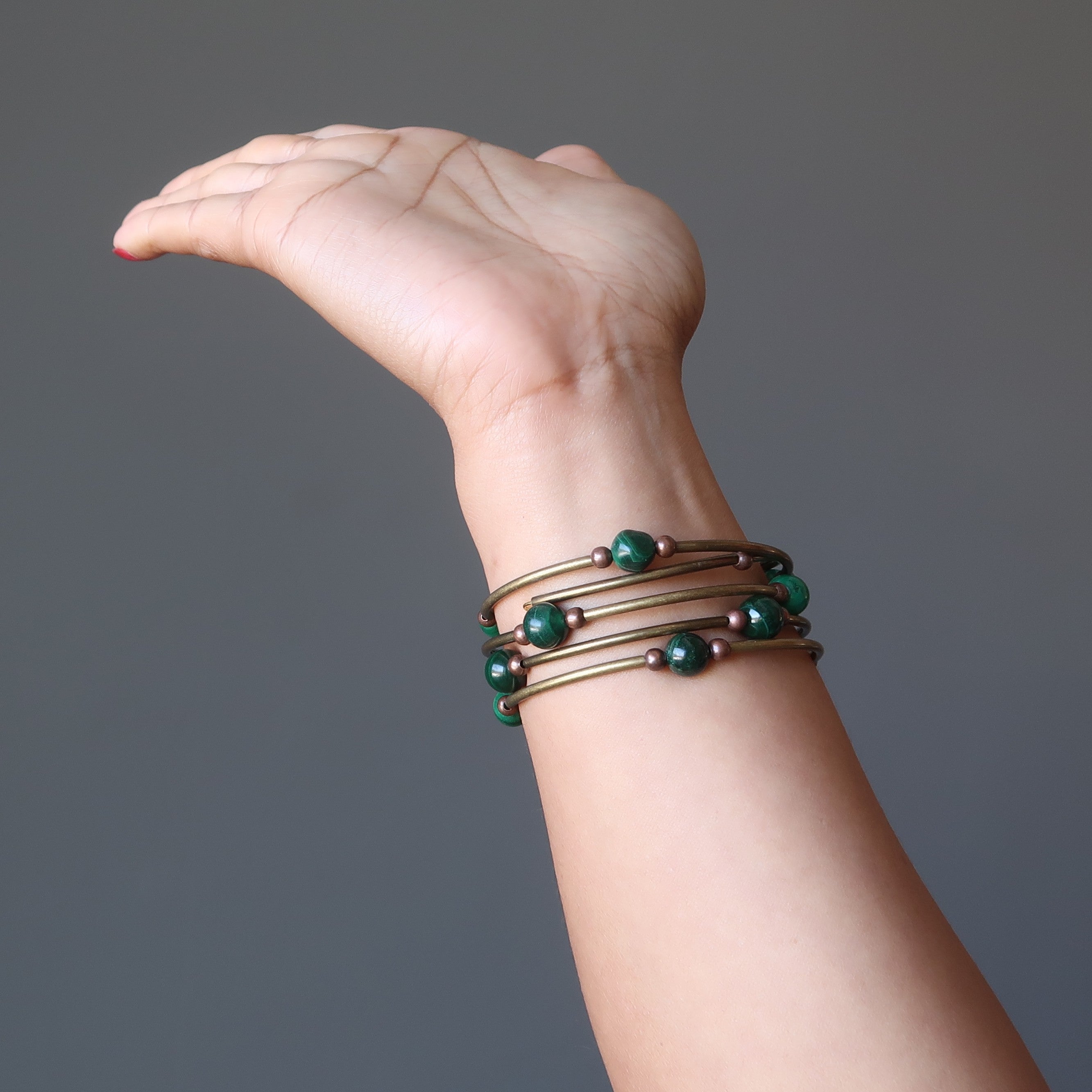 Malachite Bracelet Love Accordion Memory Wire Coil