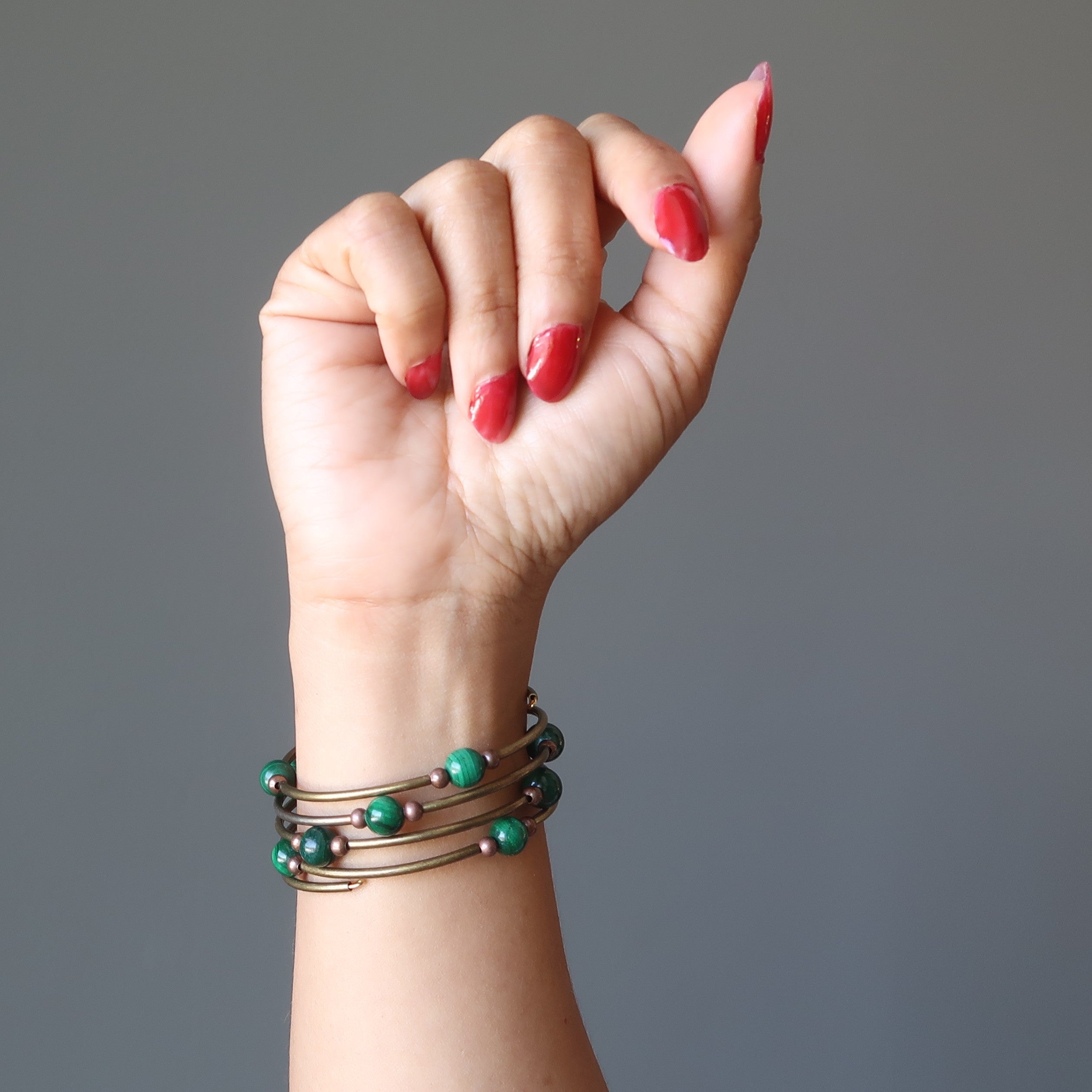 Malachite Bracelet Love Accordion Memory Wire Coil