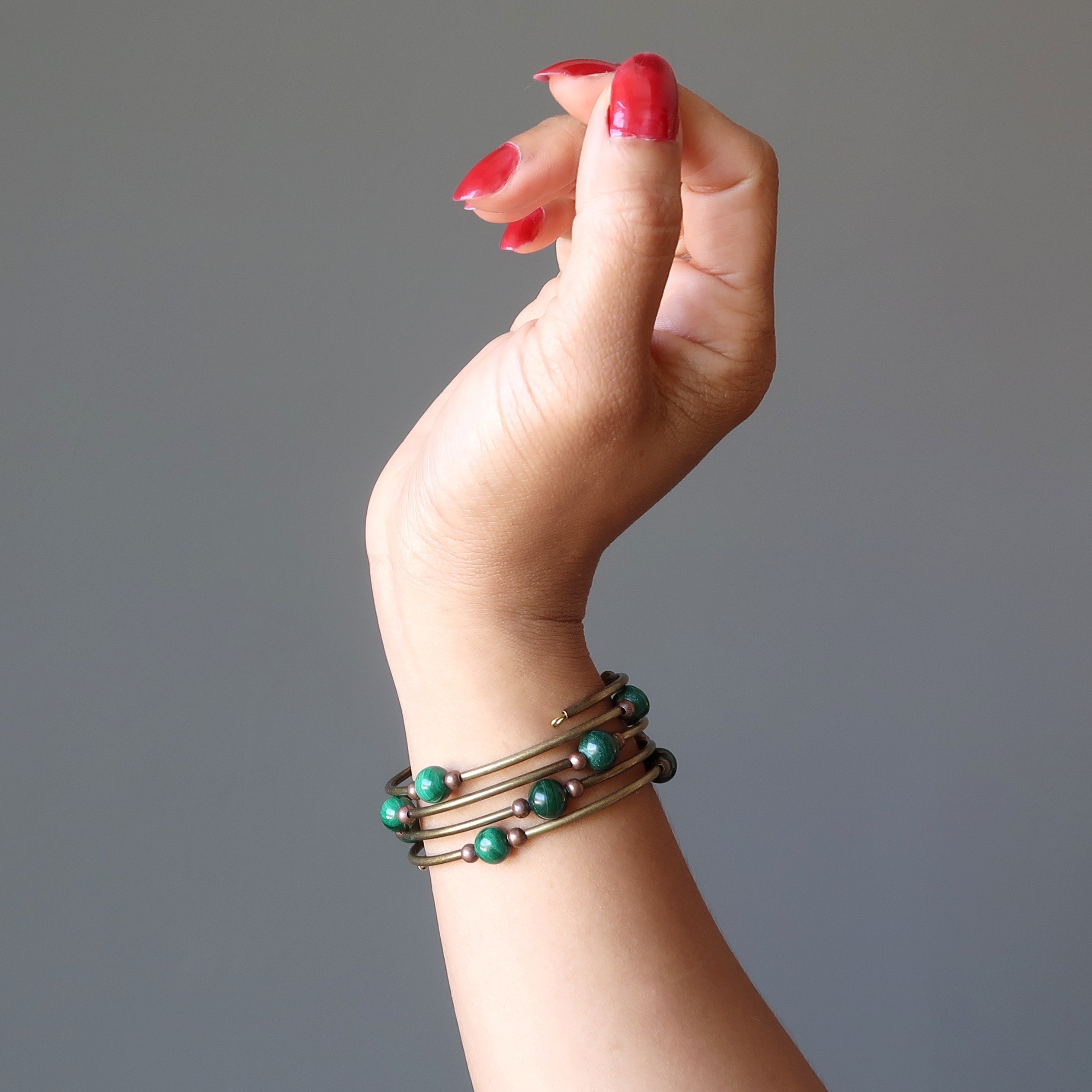Malachite Bracelet Love Accordion Memory Wire Coil