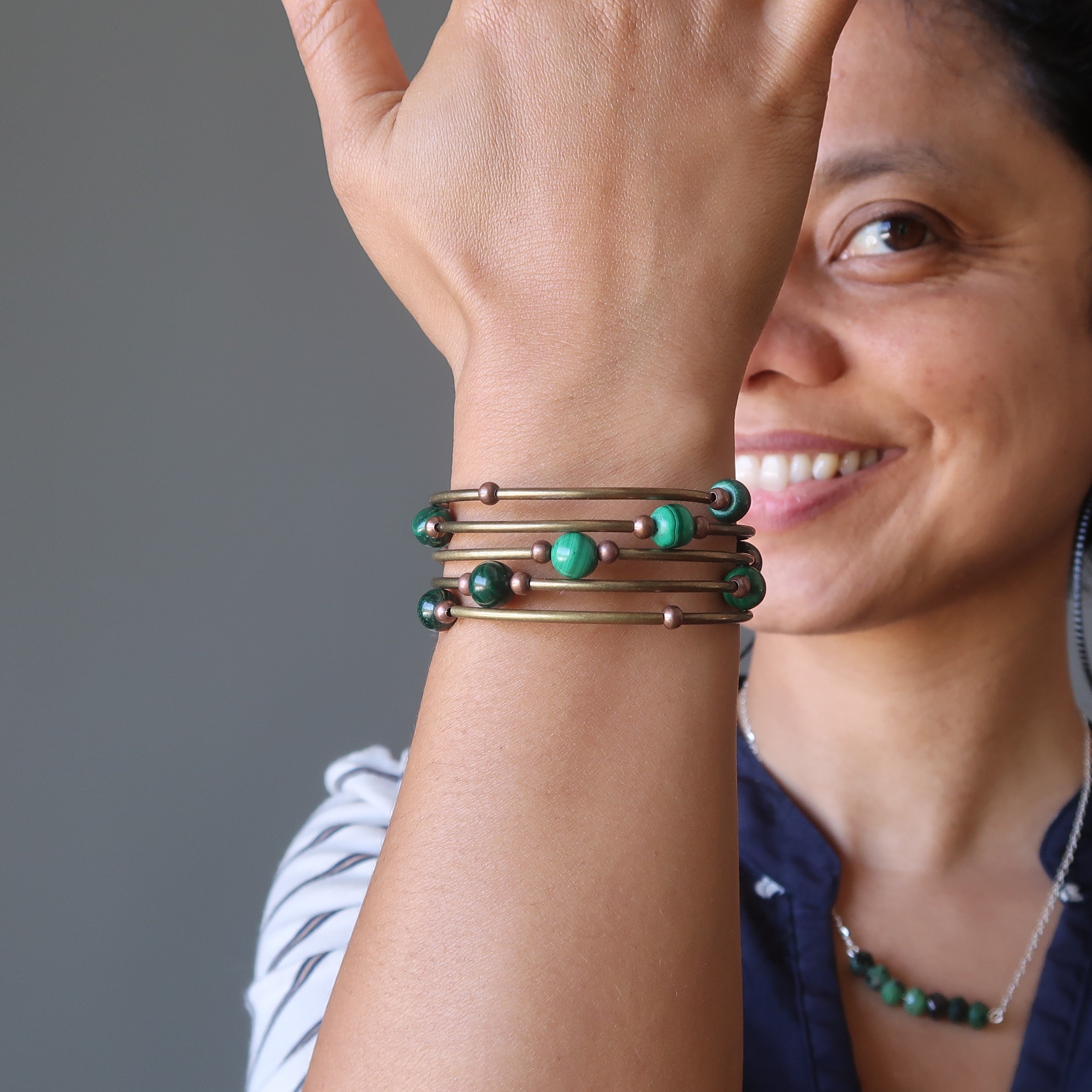 Malachite Bracelet Love Accordion Memory Wire Coil