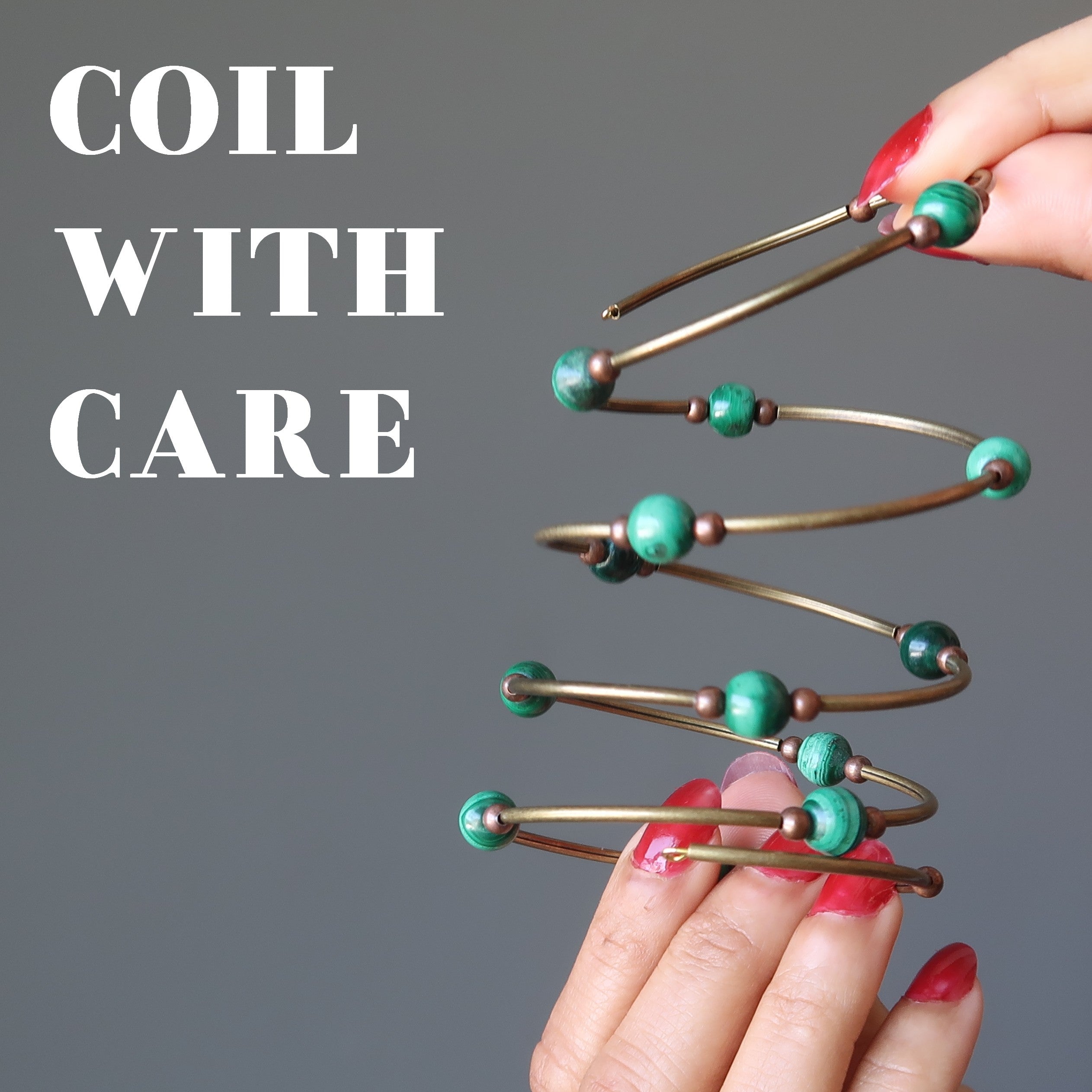Malachite Bracelet Love Accordion Memory Wire Coil