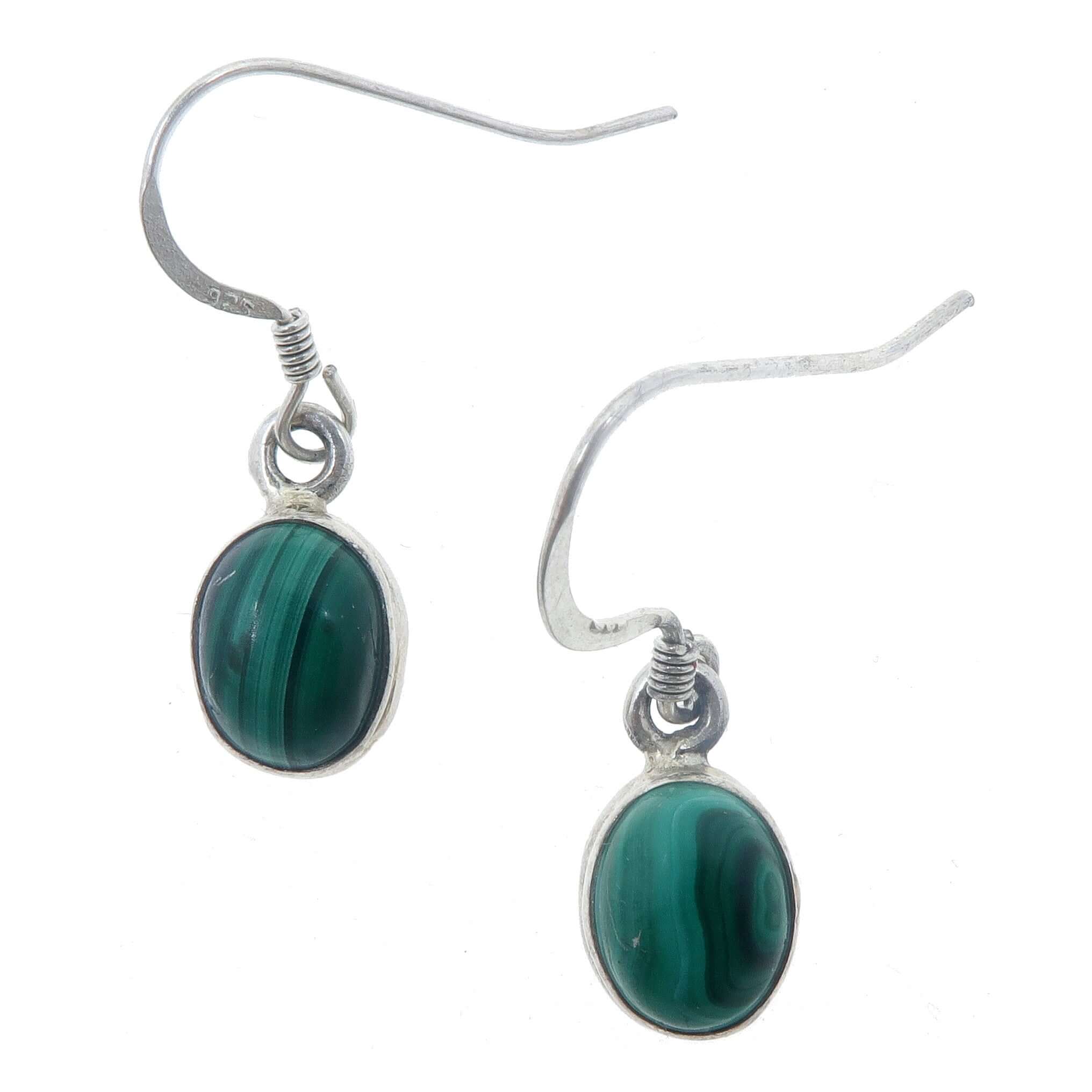 Boucles d'oreilles pendantes ovales en malachite, argent sterling