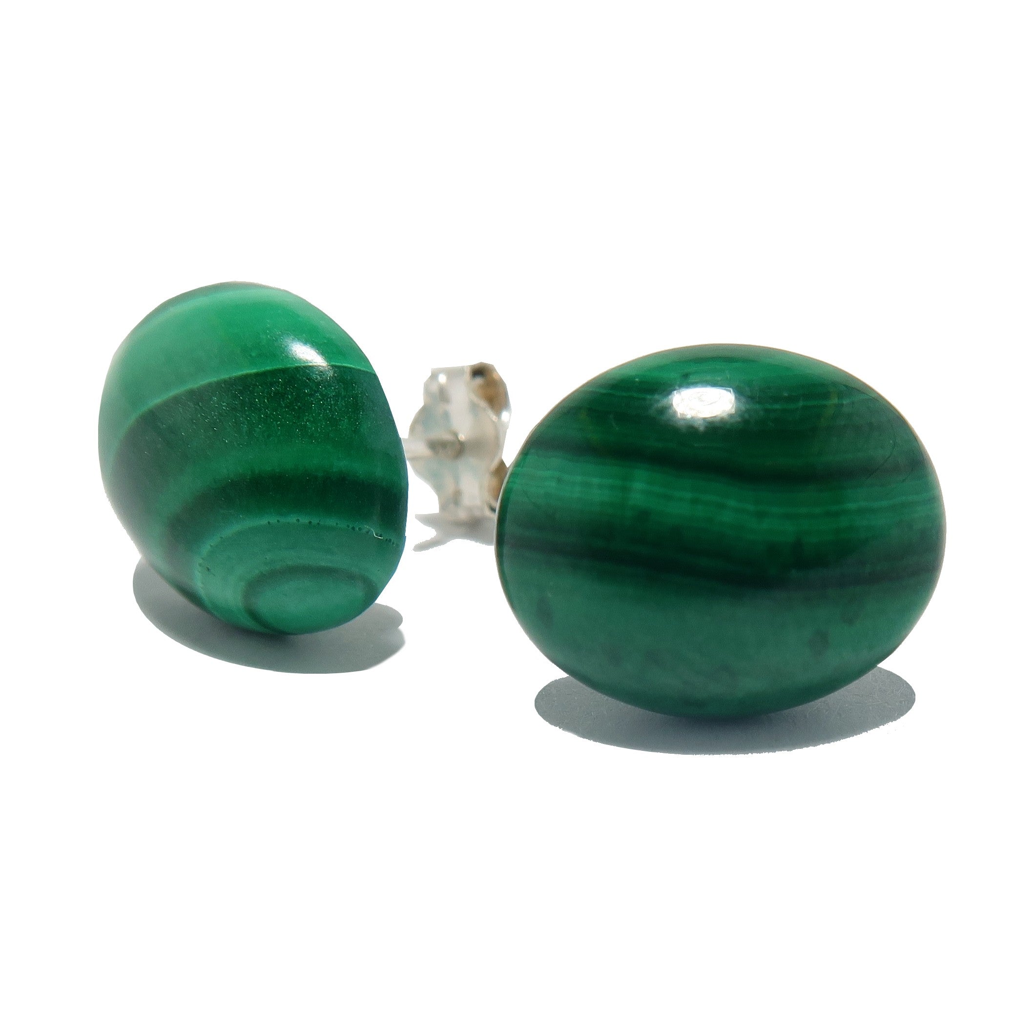 Malachite Earrings Power Stone Oval Studs Sterling Silver