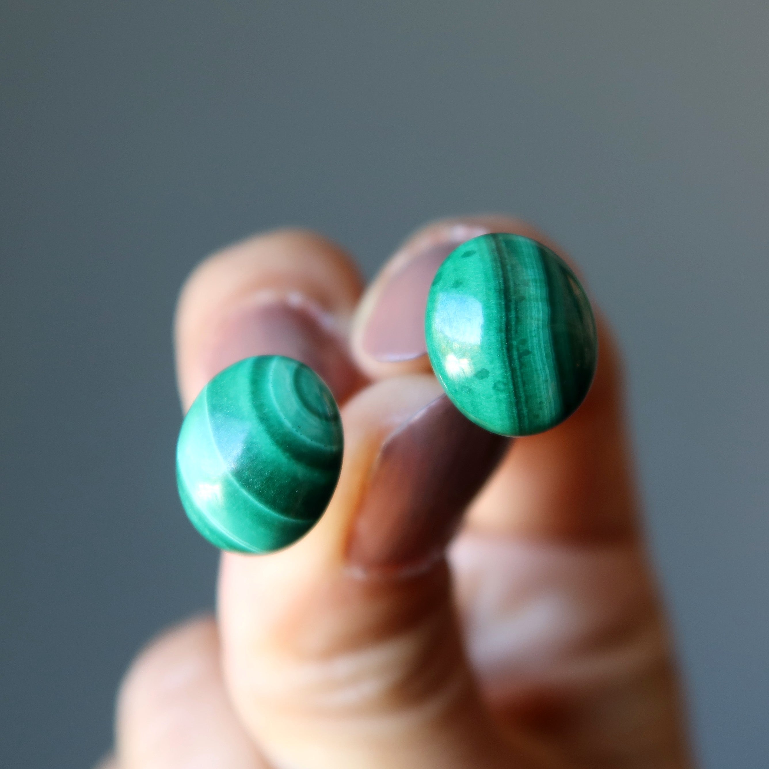 Malachite Earrings Power Stone Oval Studs Sterling Silver