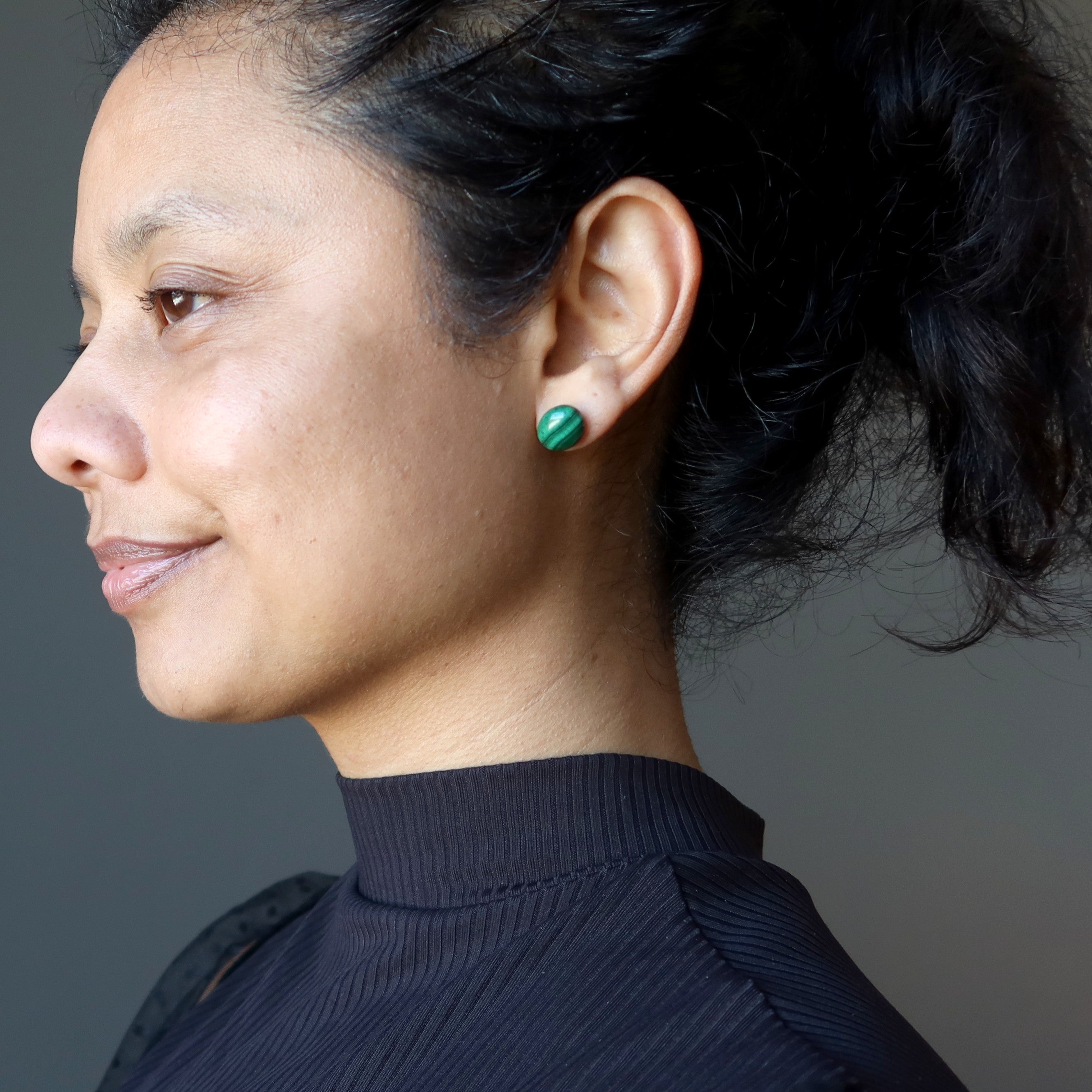 Malachite Earrings Power Stone Oval Studs Sterling Silver