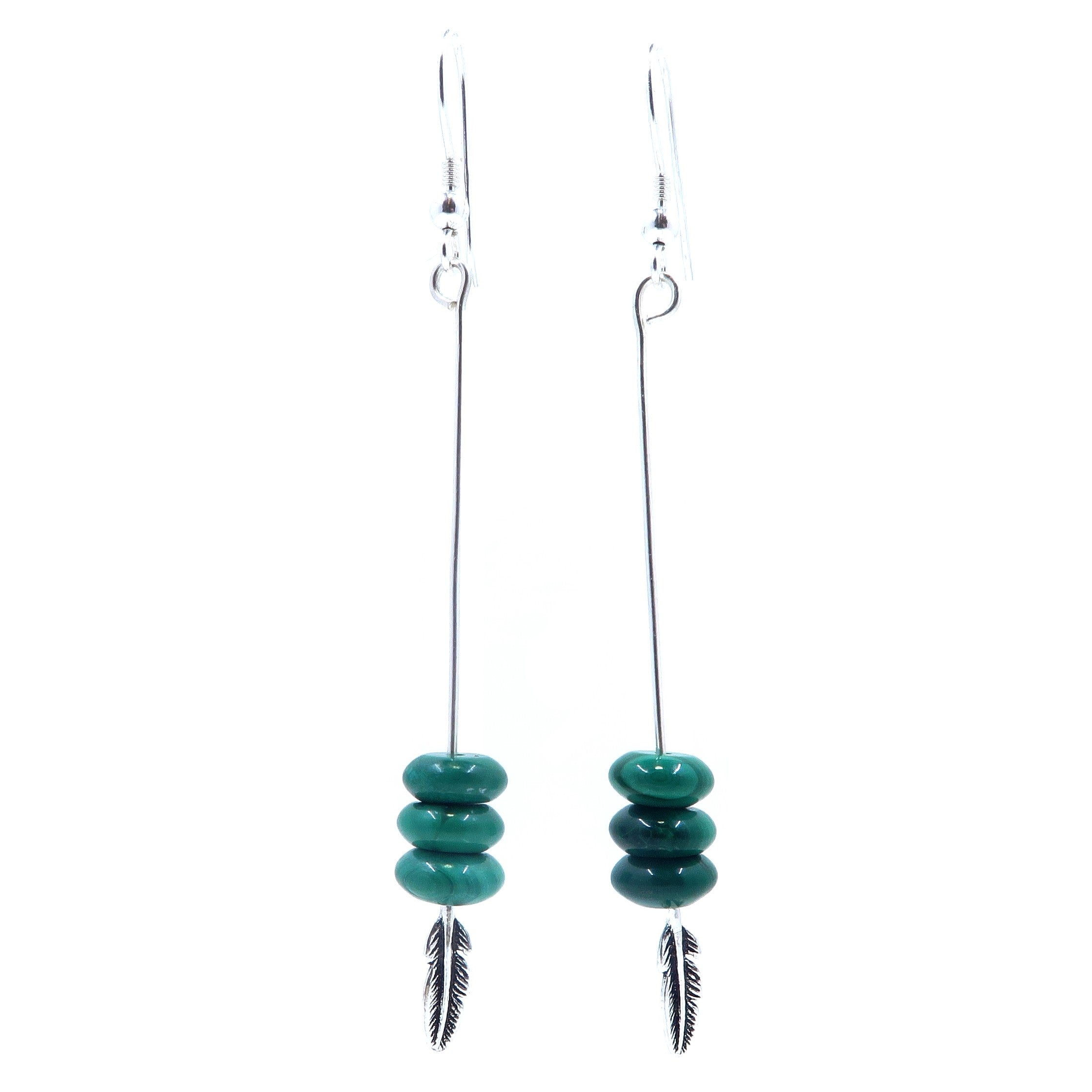 Malachite Earrings Flying High Sterling Silver Feather Green