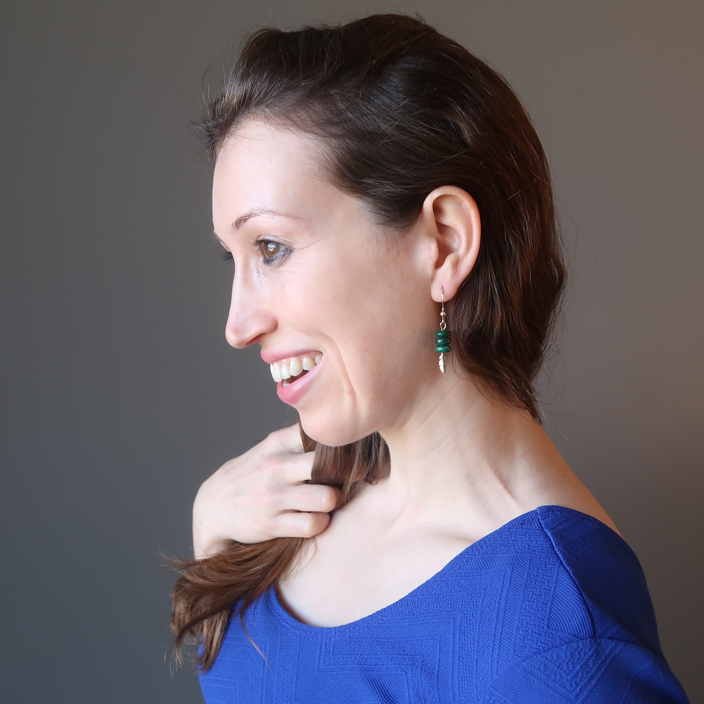 Malachite Earrings Flying High Sterling Silver Feather Green