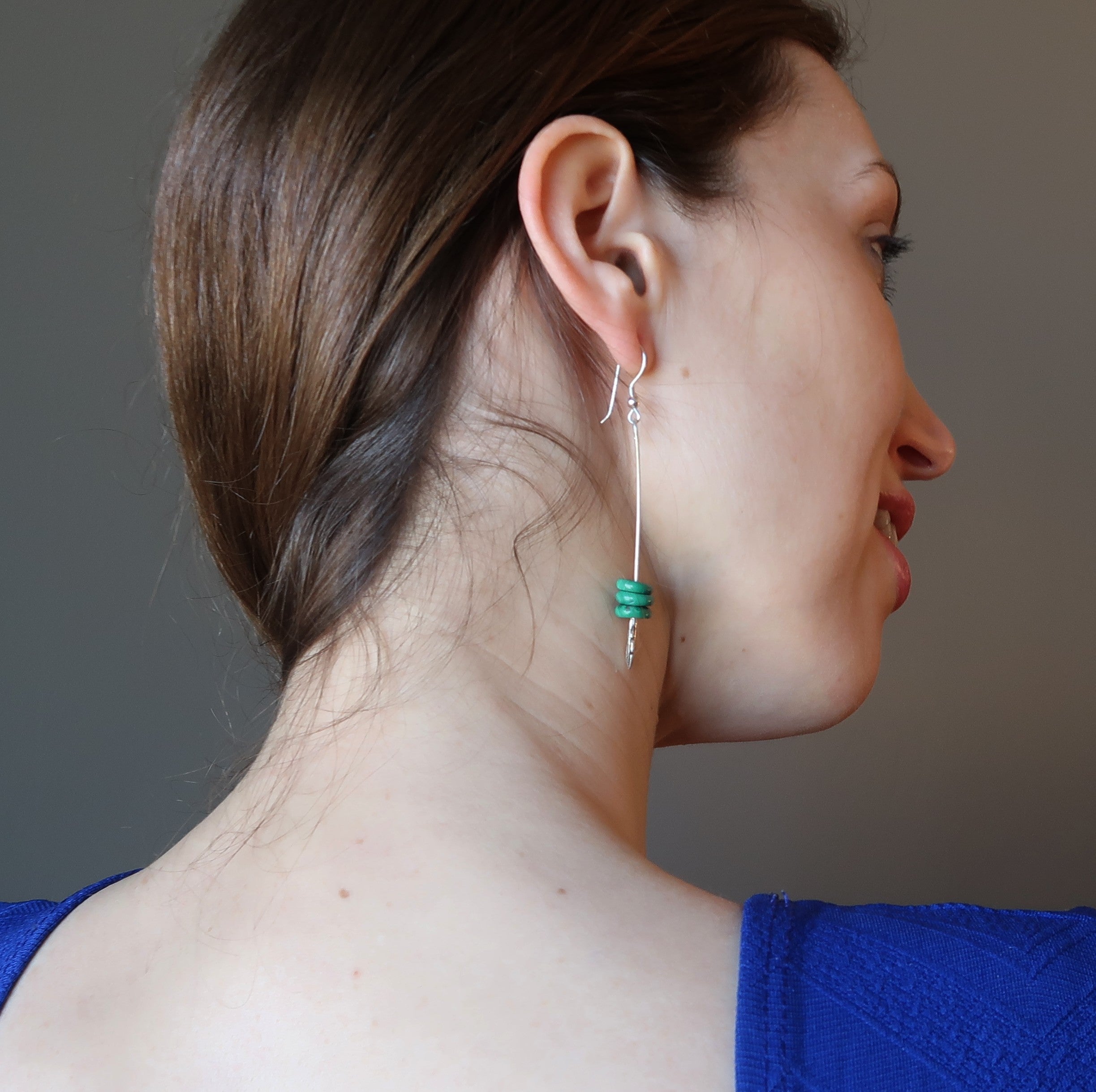 Malachite Earrings Flying High Sterling Silver Feather Green