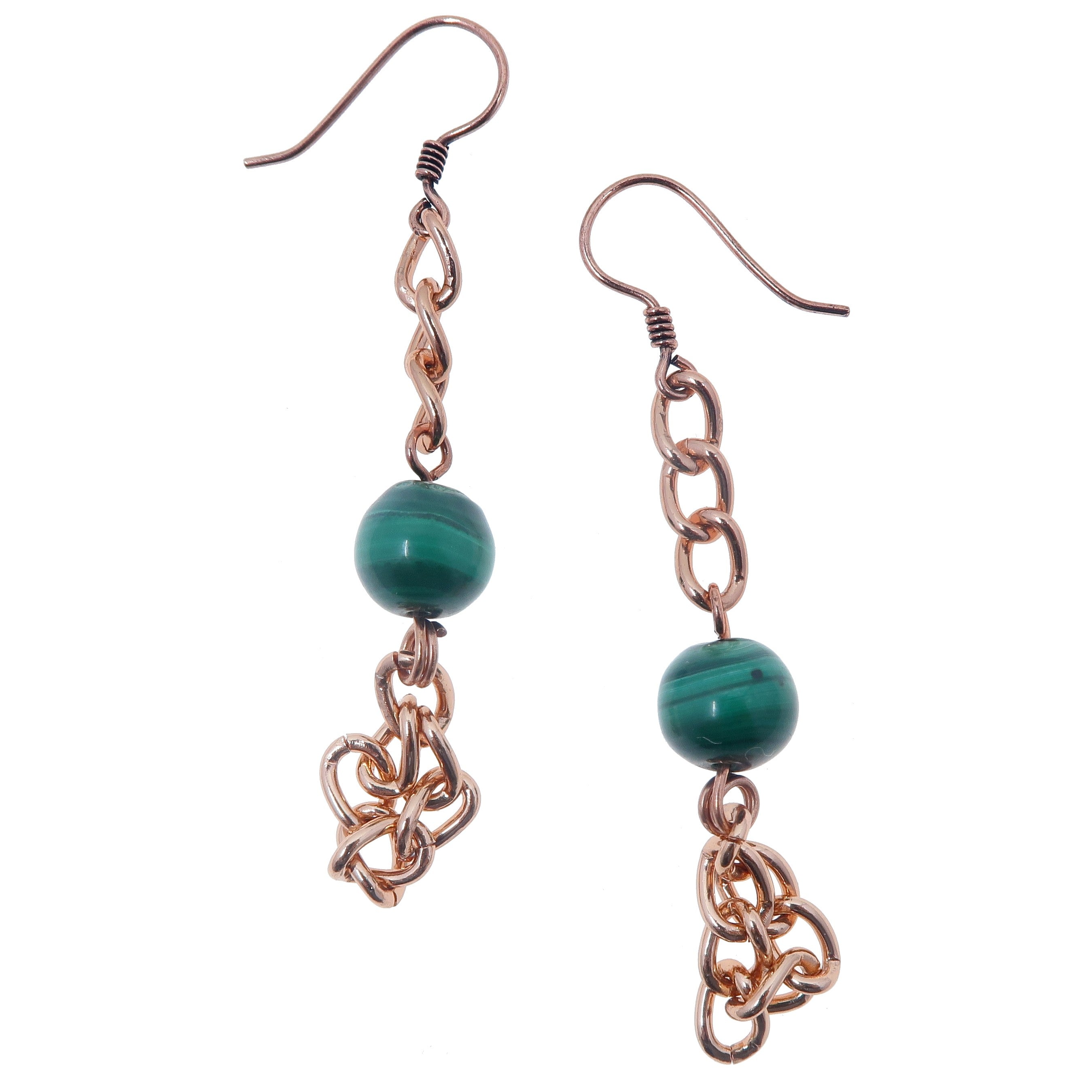 Boucles d'oreilles malachite Pierre de confiance Chaîne en cuivre