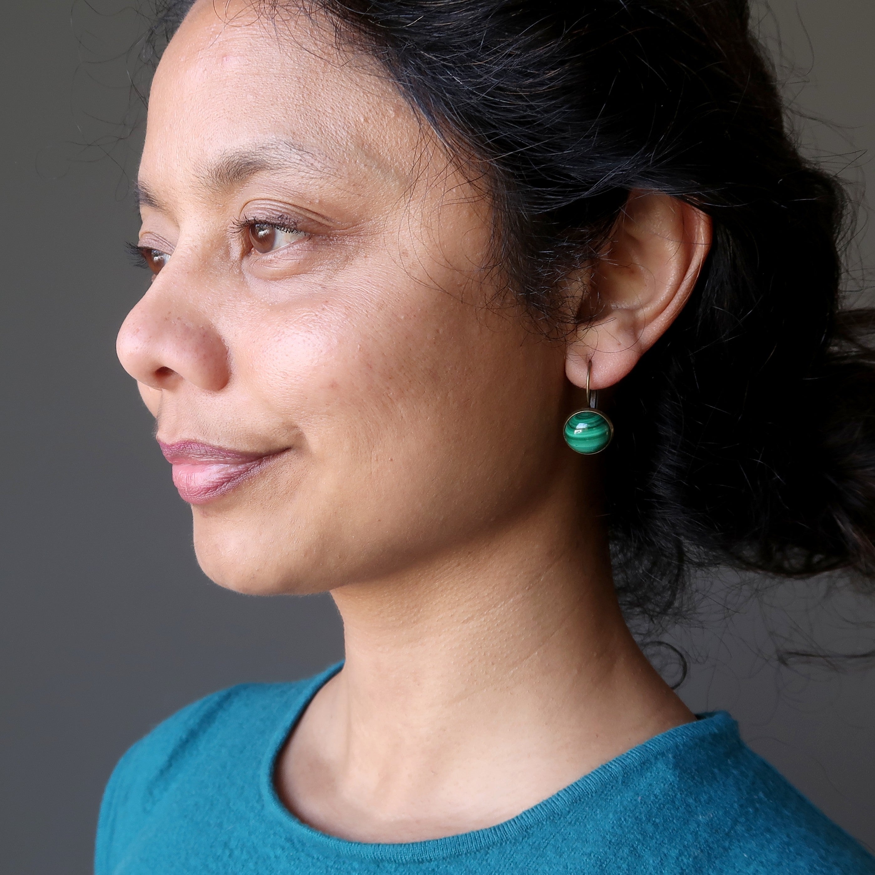 Malachite Leverback Earrings Lucky Green Stone