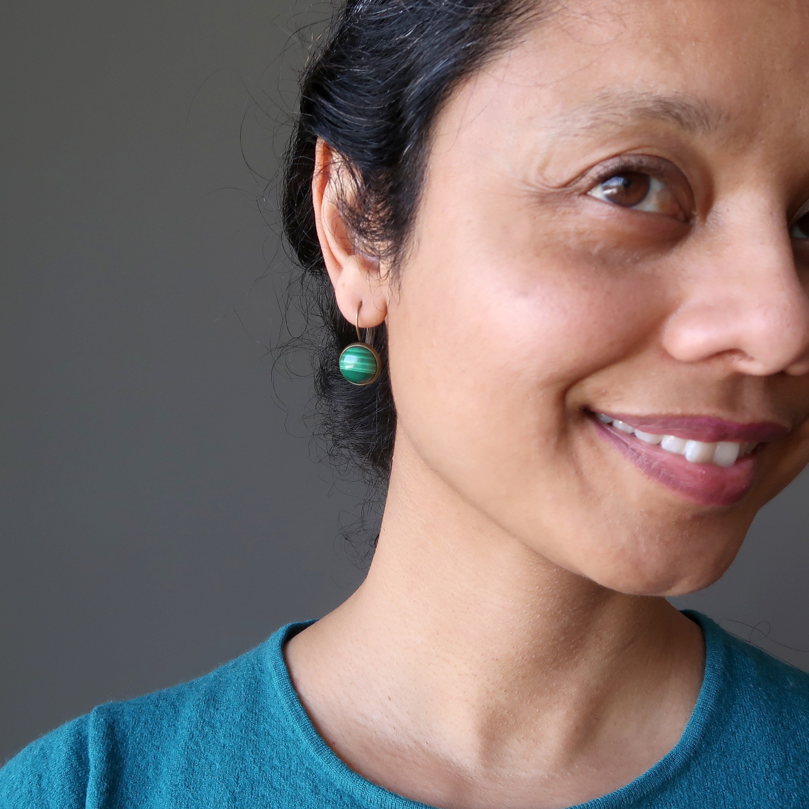 Malachite Leverback Earrings Lucky Green Stone