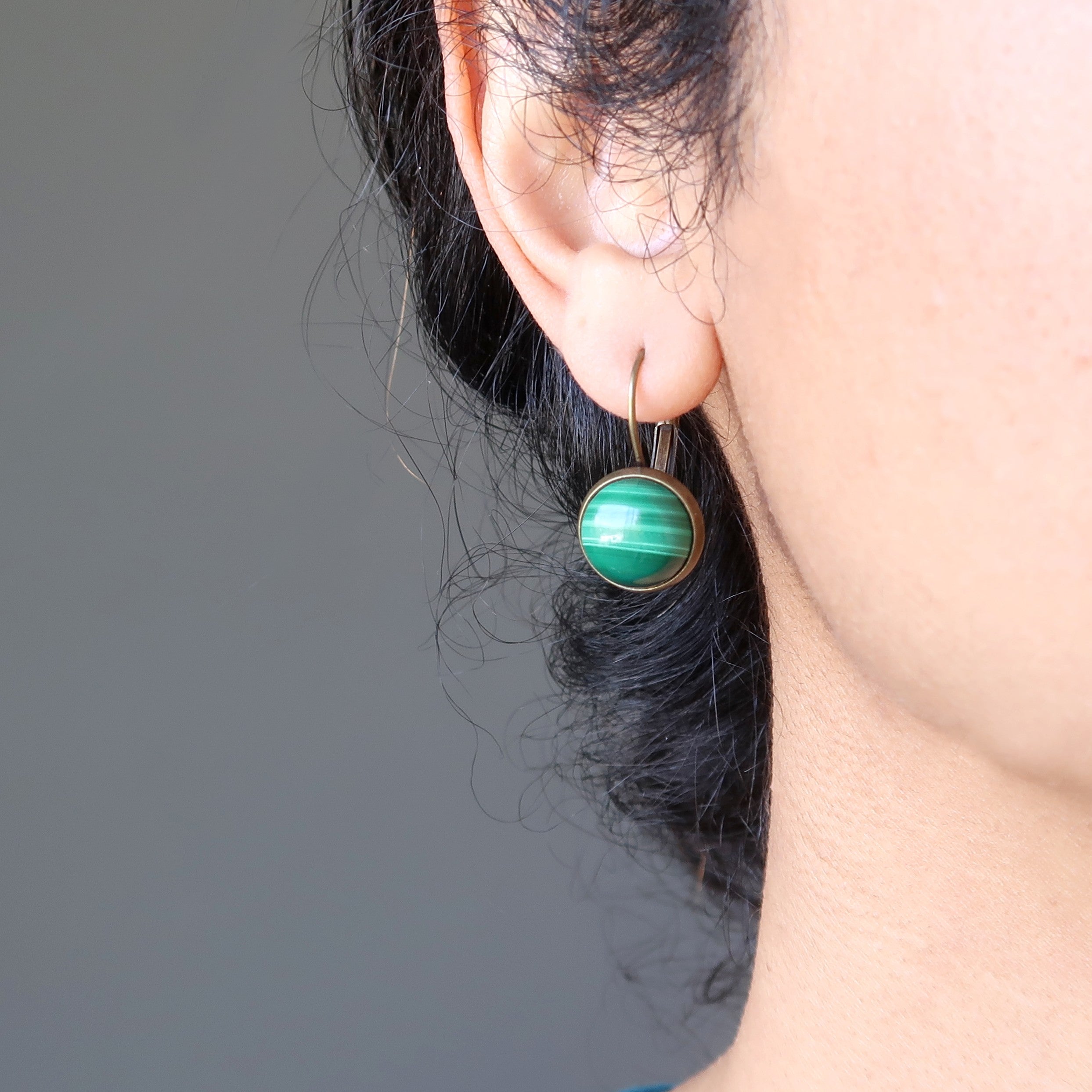 Malachite Leverback Earrings Lucky Green Stone