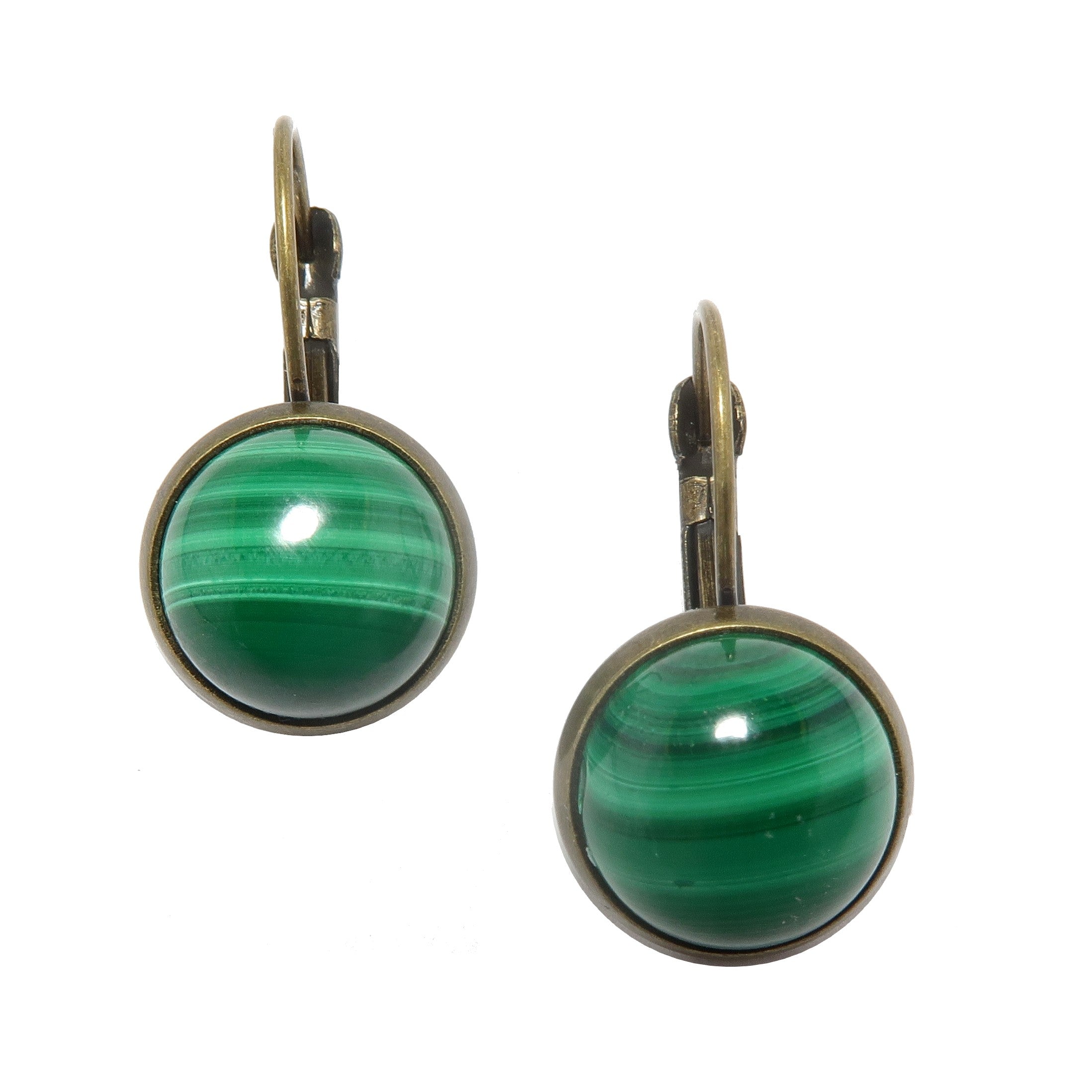 Malachite Leverback Earrings Lucky Green Stone