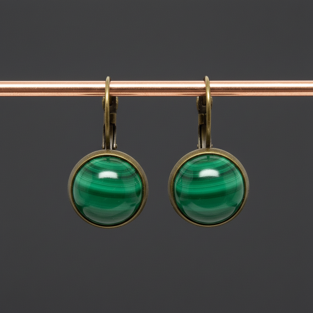 Malachite Leverback Earrings Lucky Green Stone