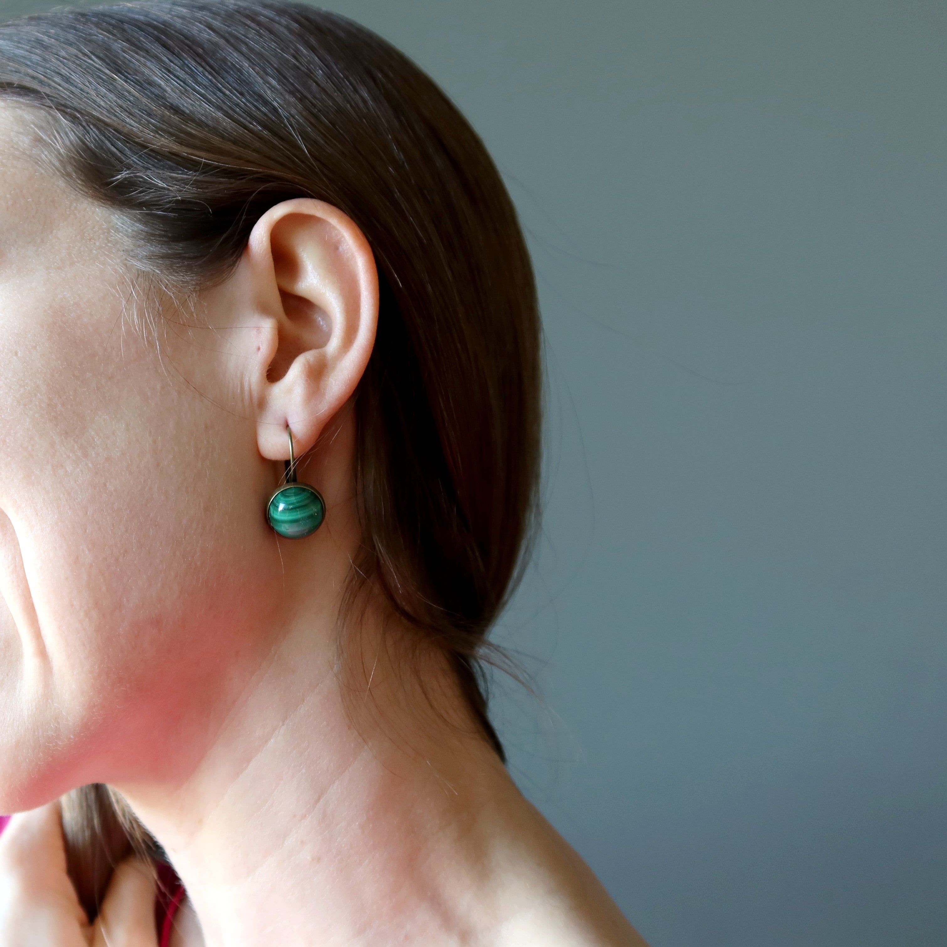 Malachite Leverback Earrings Lucky Green Stone
