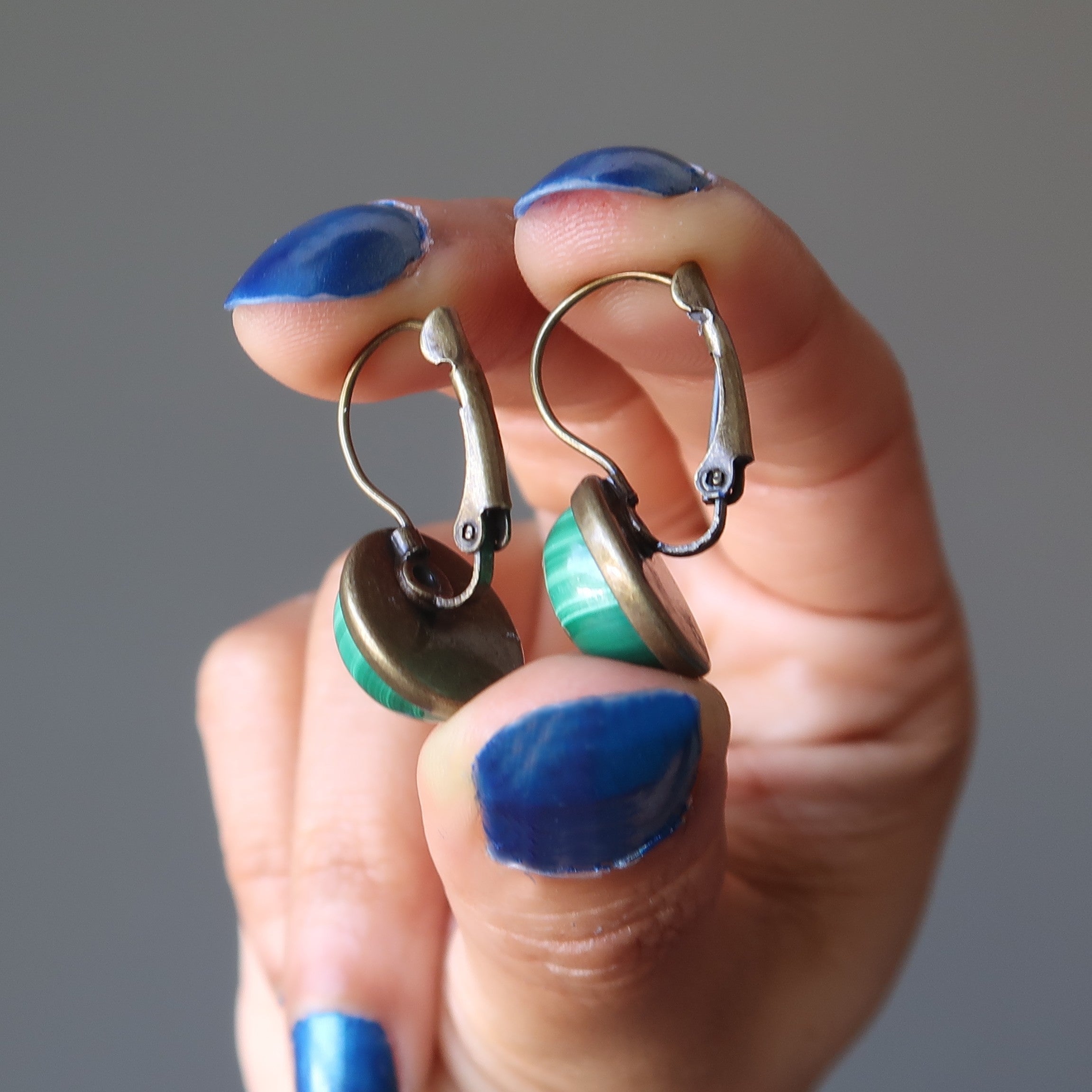 Malachite Leverback Earrings Lucky Green Stone