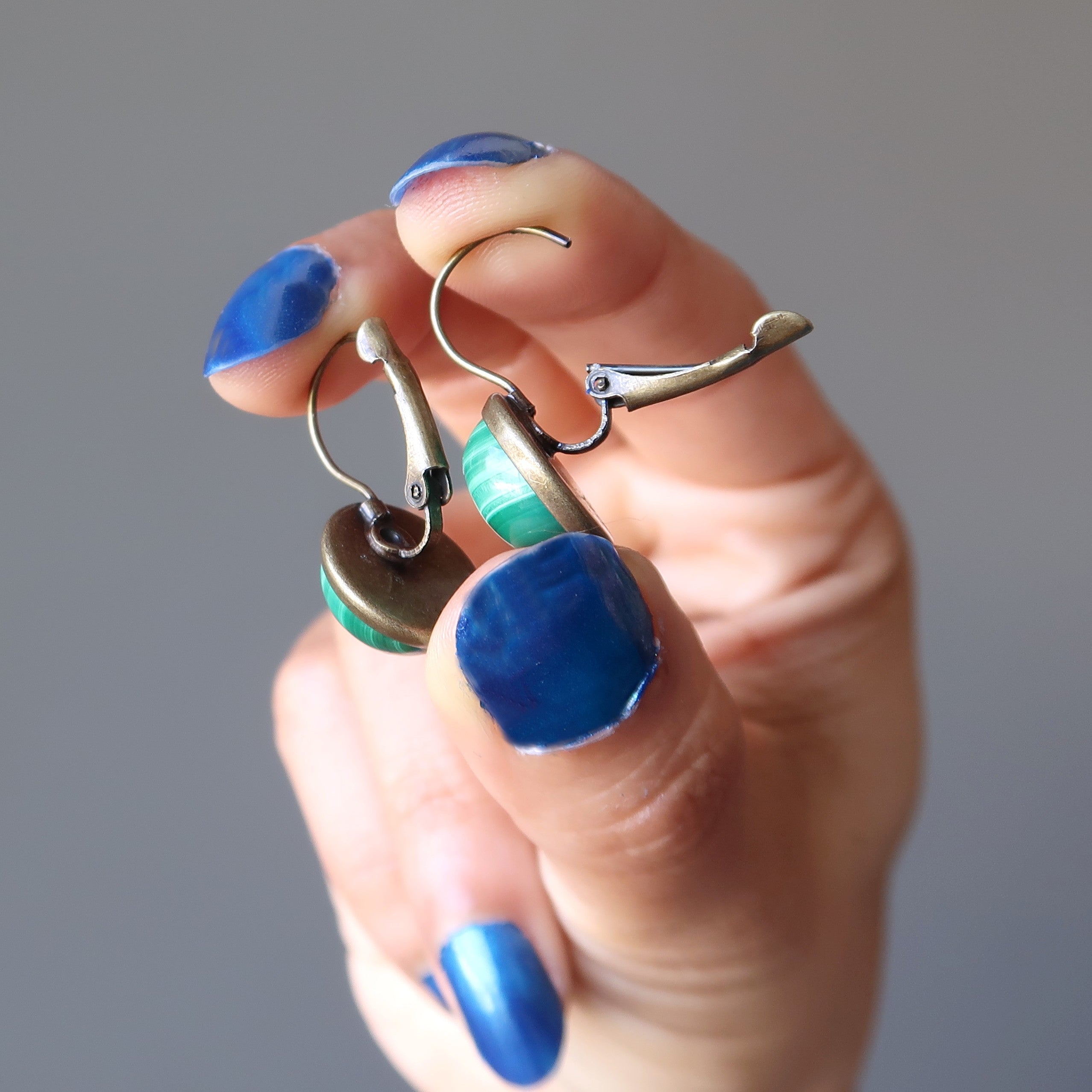 Malachite Leverback Earrings Lucky Green Stone