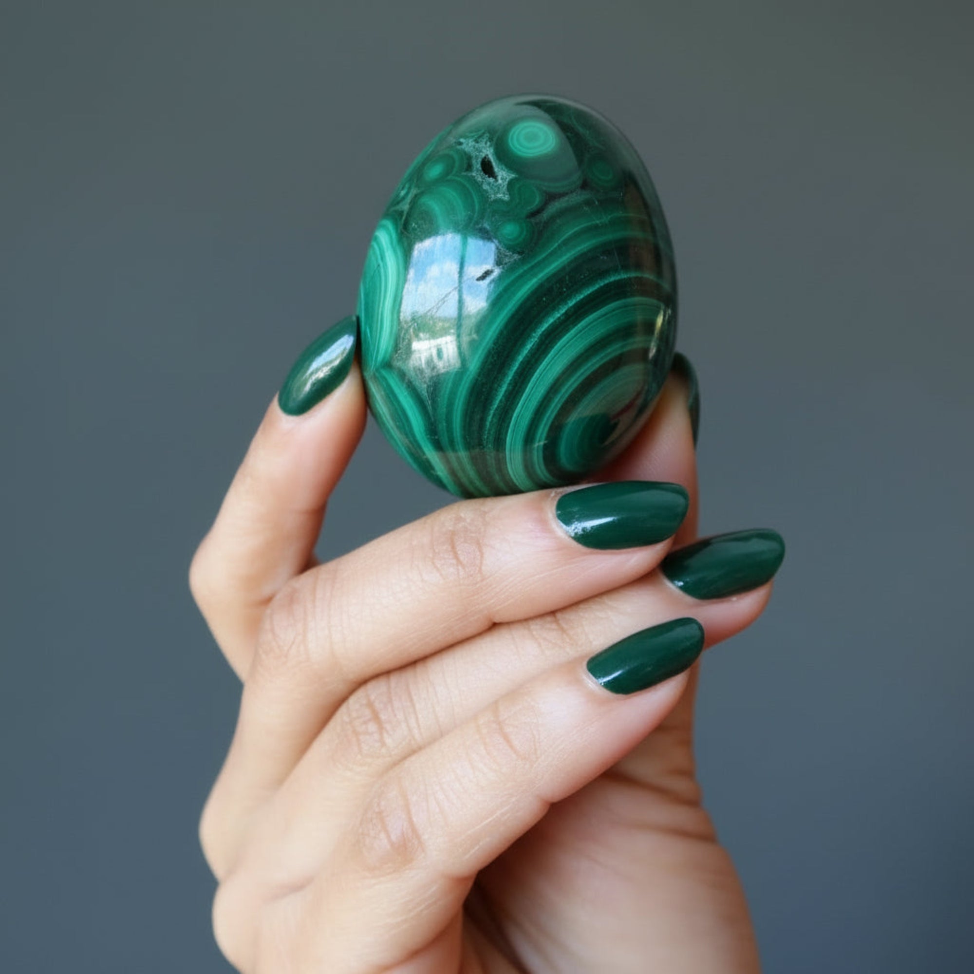 Malachite Egg My Vivid Green Garden of Life Spring Crystal