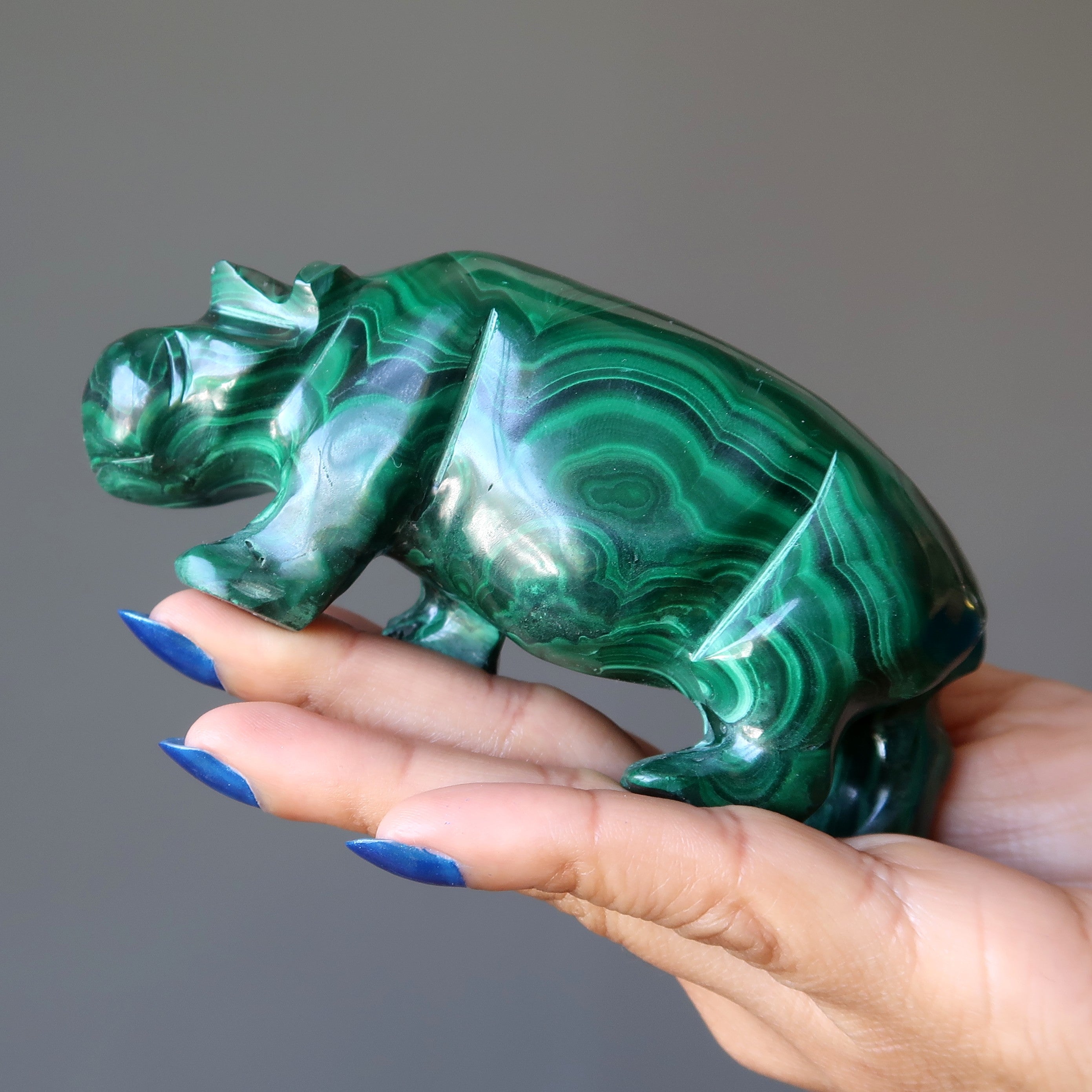 Malachite Hippo Deluxe Green Gemstone Carving Creativity