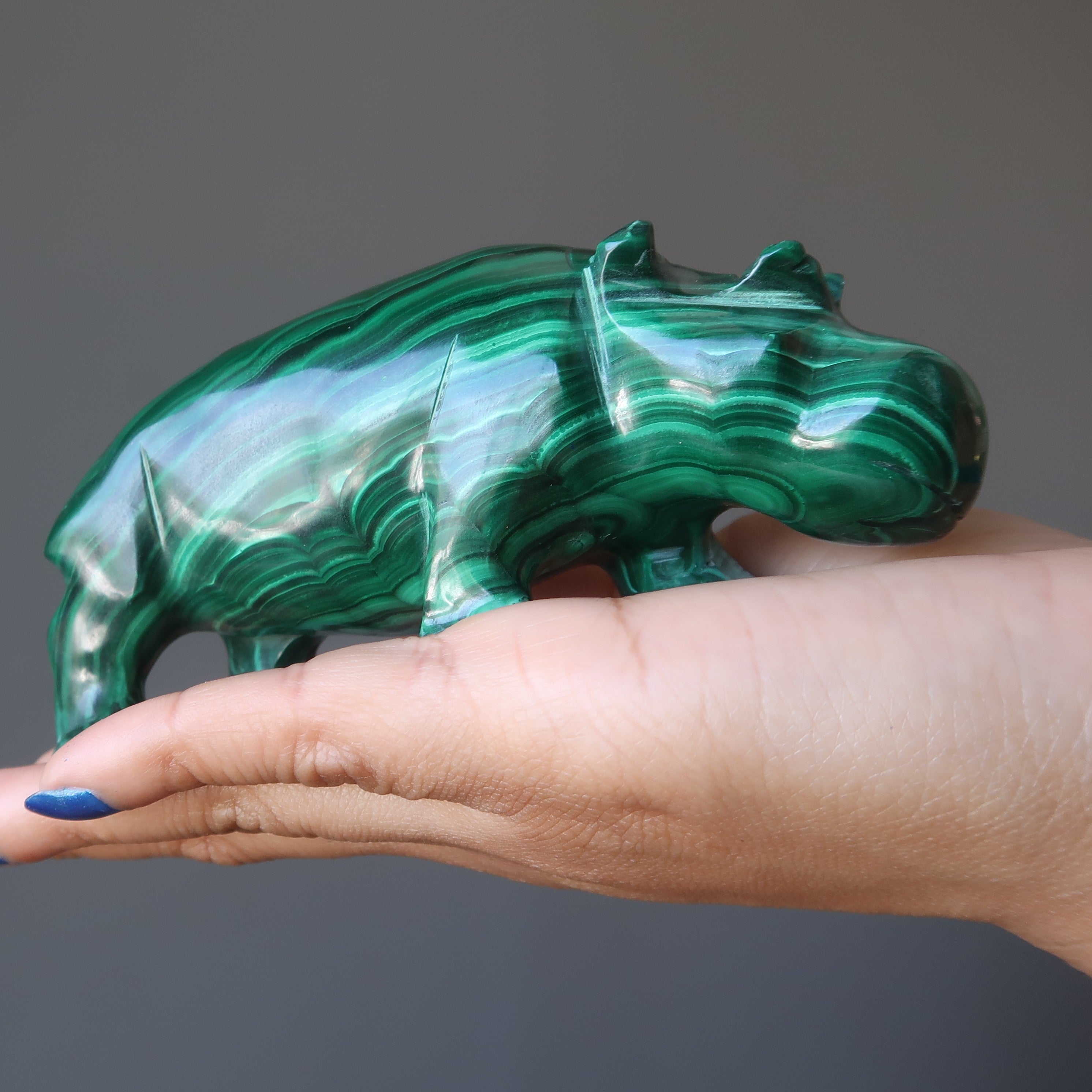 Malachite Hippo Deluxe Green Gemstone Carving Creativity