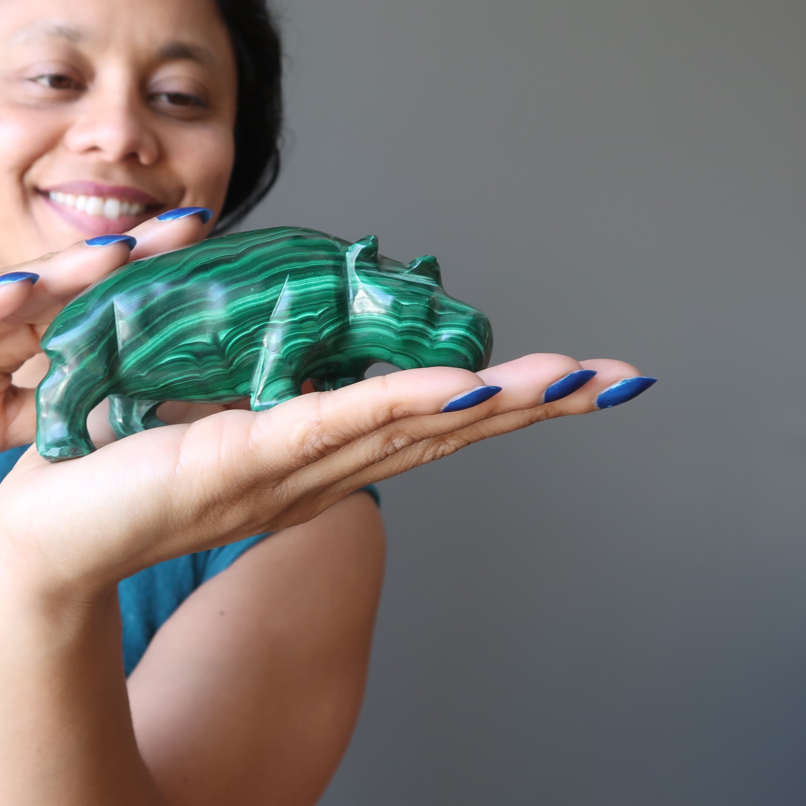 Malachite Hippo Deluxe Green Gemstone Carving Creativity