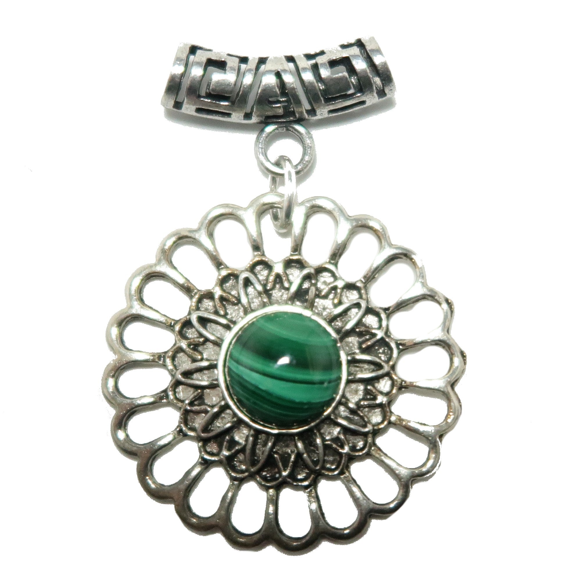 Malachite Pendant Flower Power Green Gemstone Silver