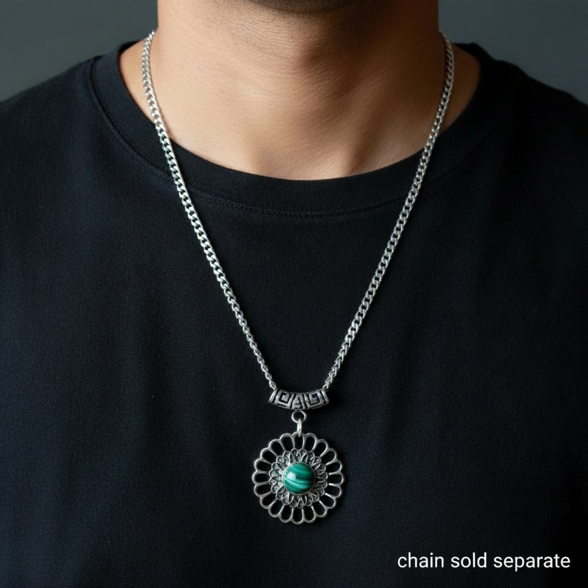Malachite Pendant Flower Power Green Gemstone Silver