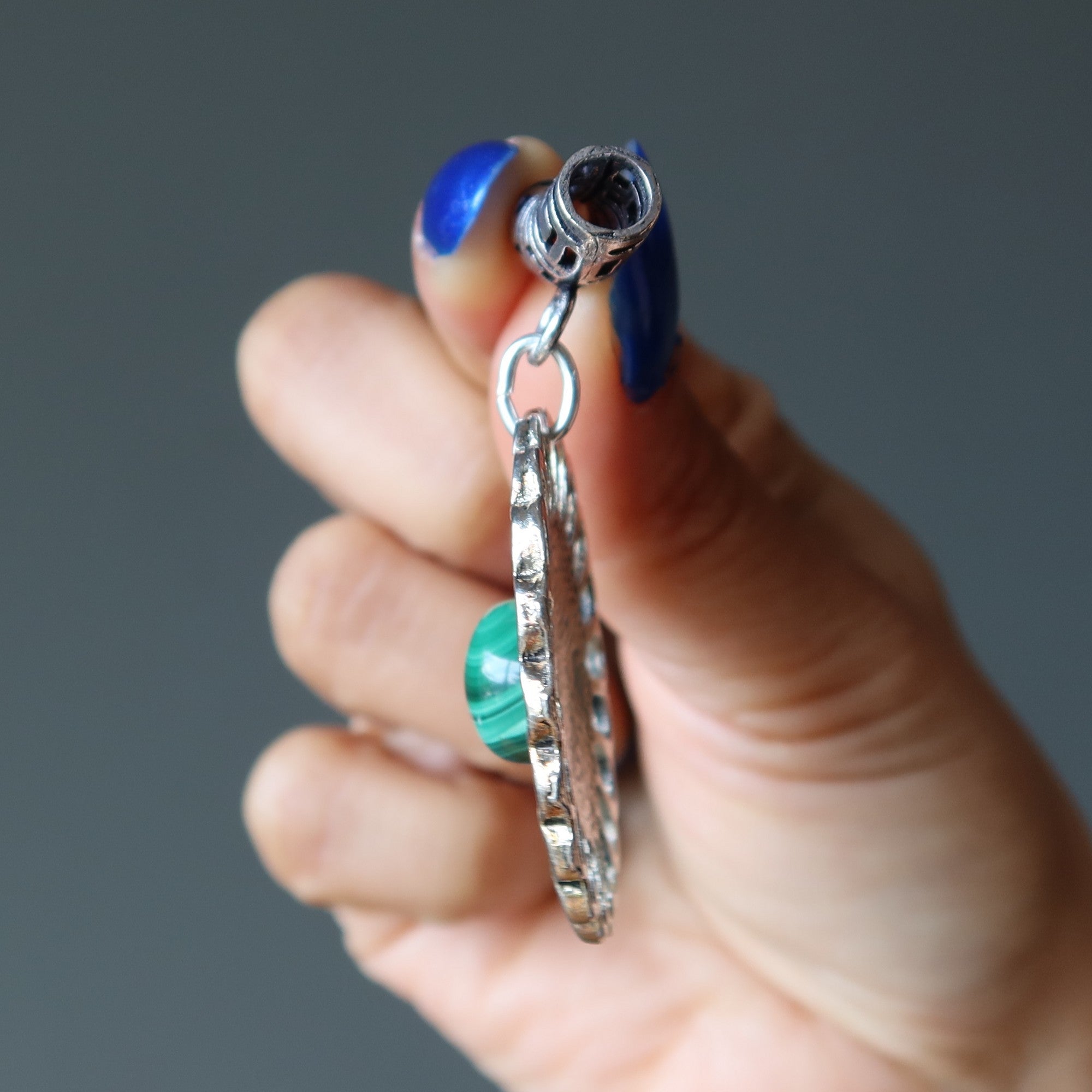 Malachite Pendant Flower Power Green Gemstone Silver