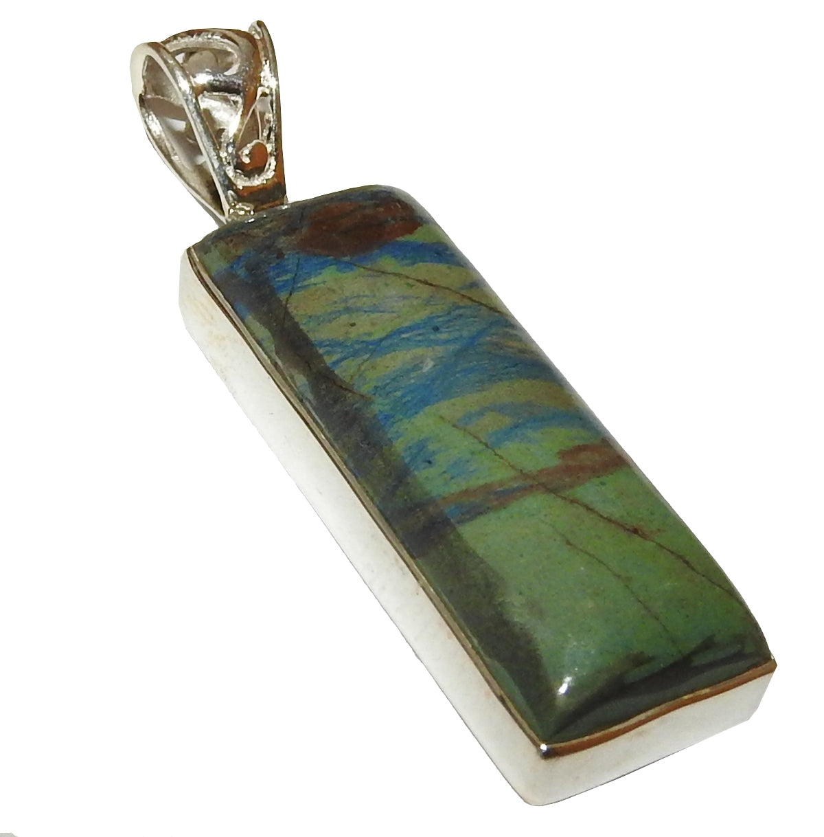 Malachite Azurite Pendant Green Gemstone Sterling Silver Rhombus