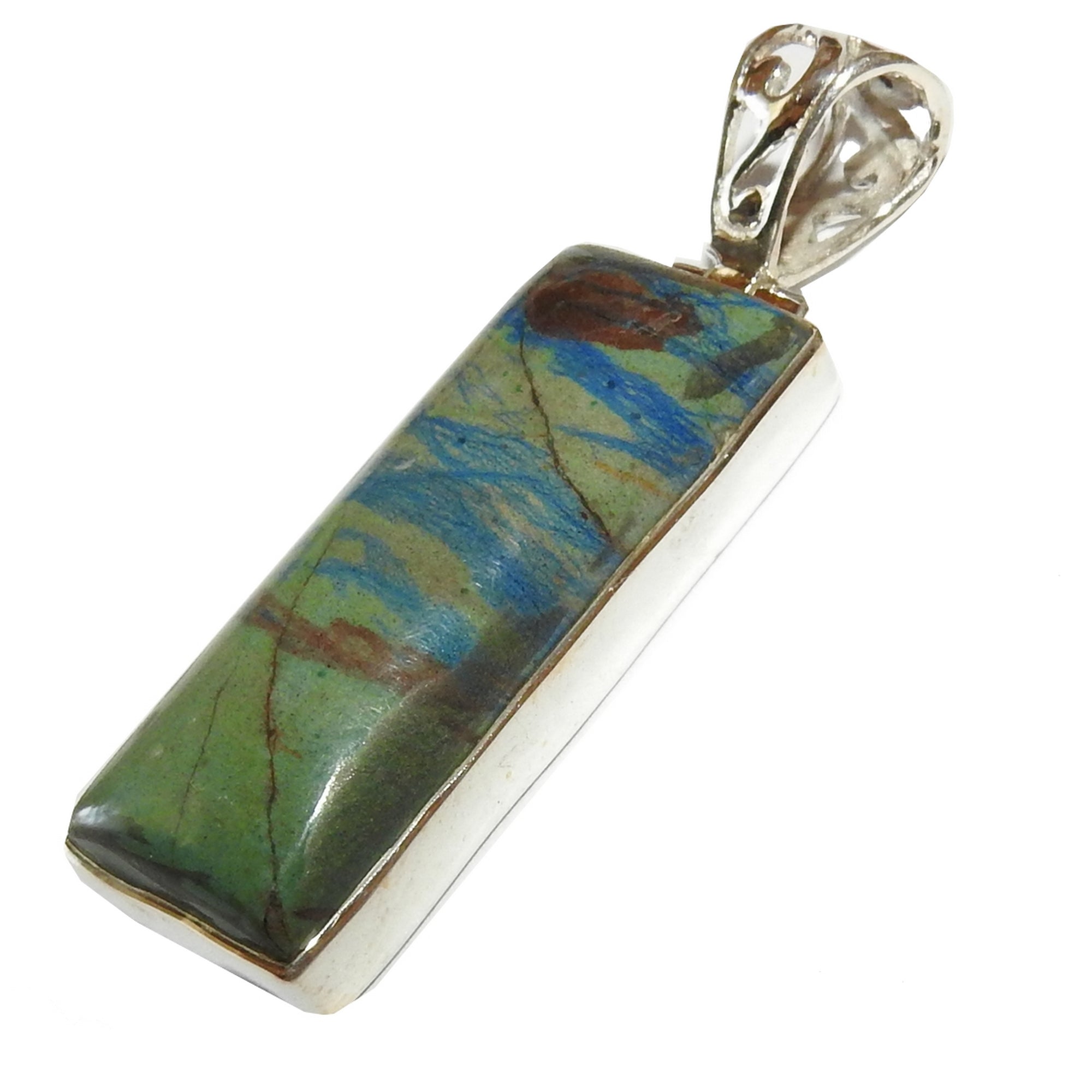 Malachite Azurite Pendant Green Gemstone Sterling Silver Rhombus