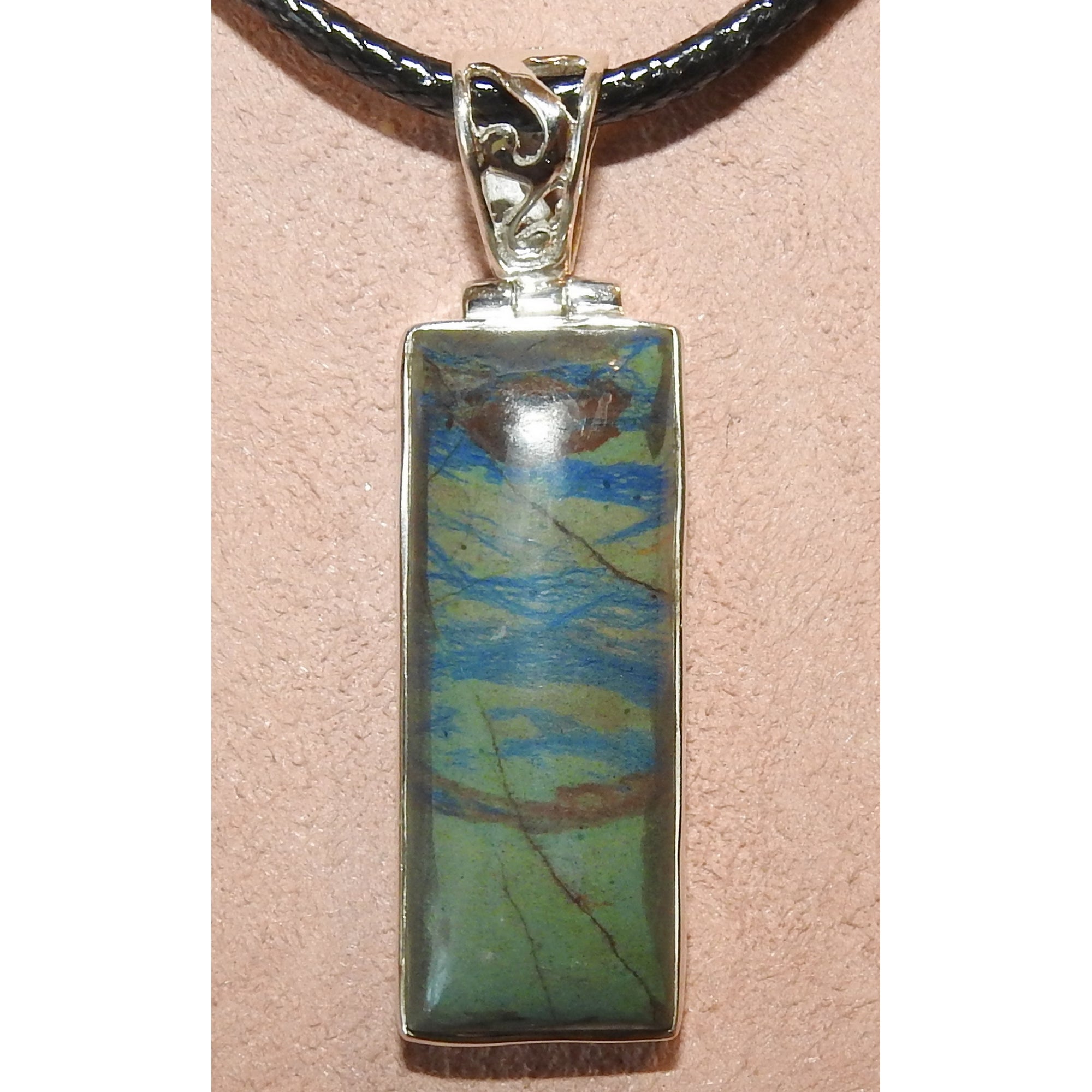 Malachite Azurite Pendant Green Gemstone Sterling Silver Rhombus