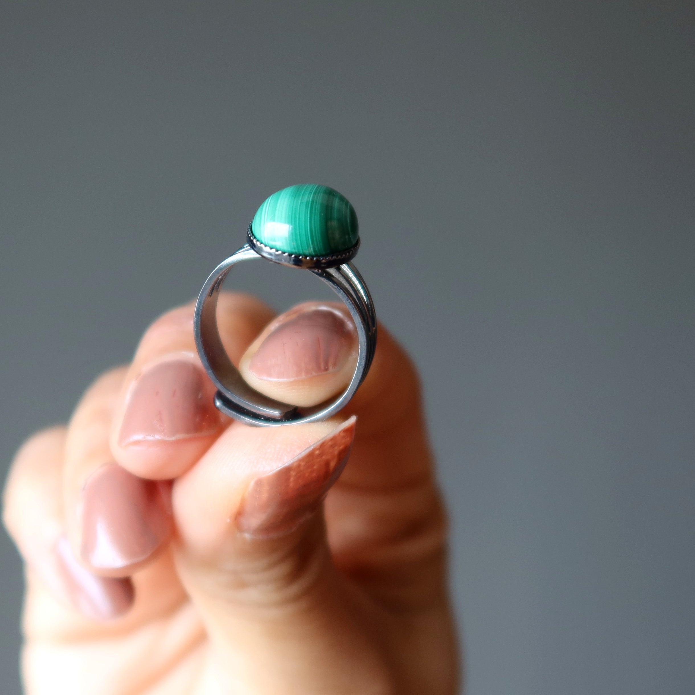 Malachite Ring Tough Gunmetal Adjustable