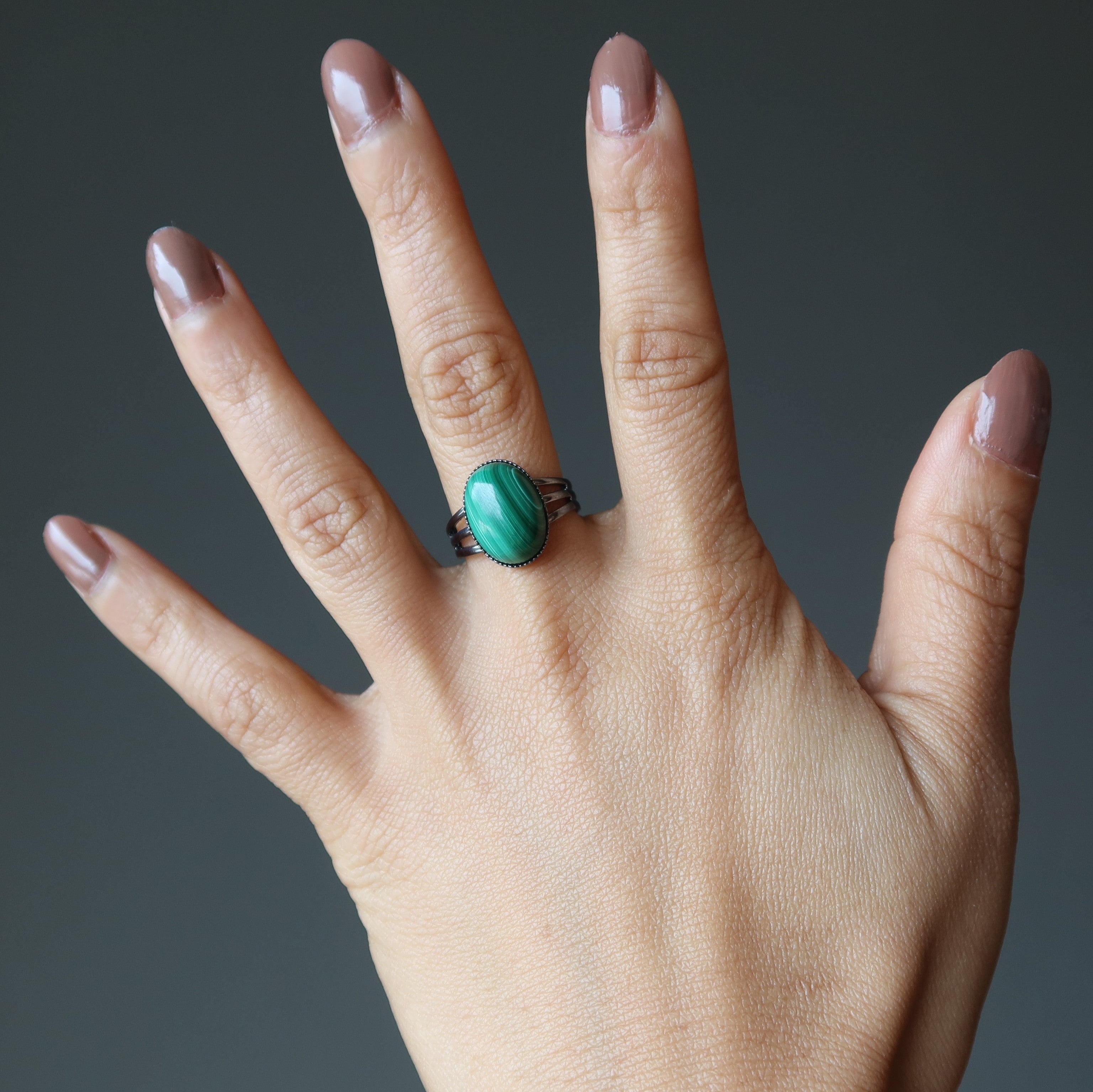 Malachite Ring Tough Gunmetal Adjustable