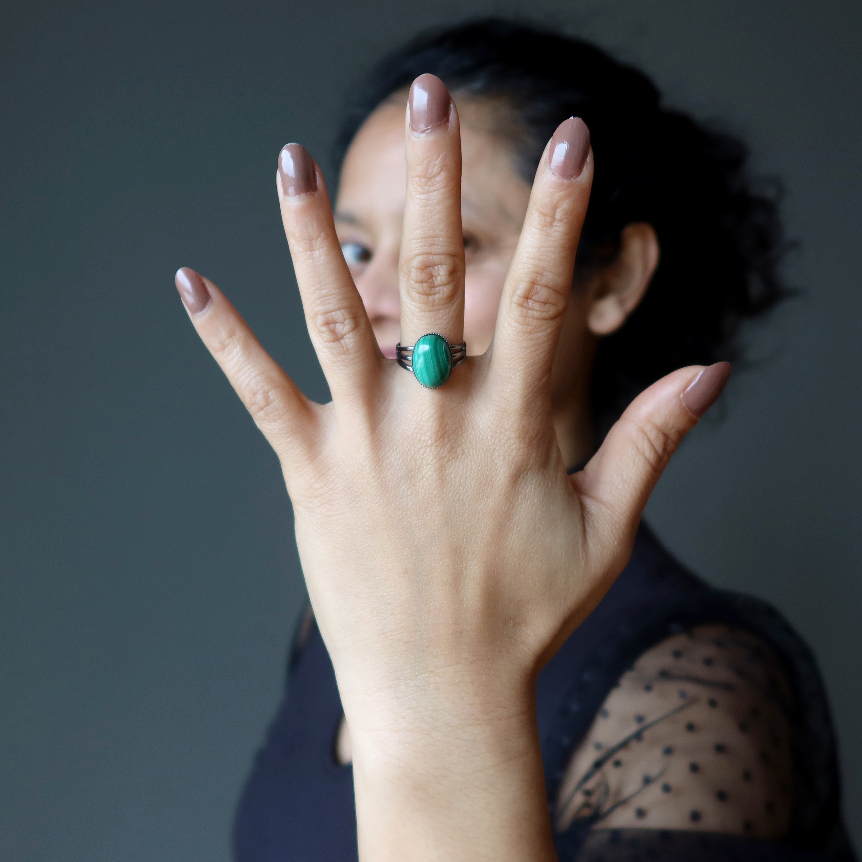 Malachite Ring Tough Gunmetal Adjustable