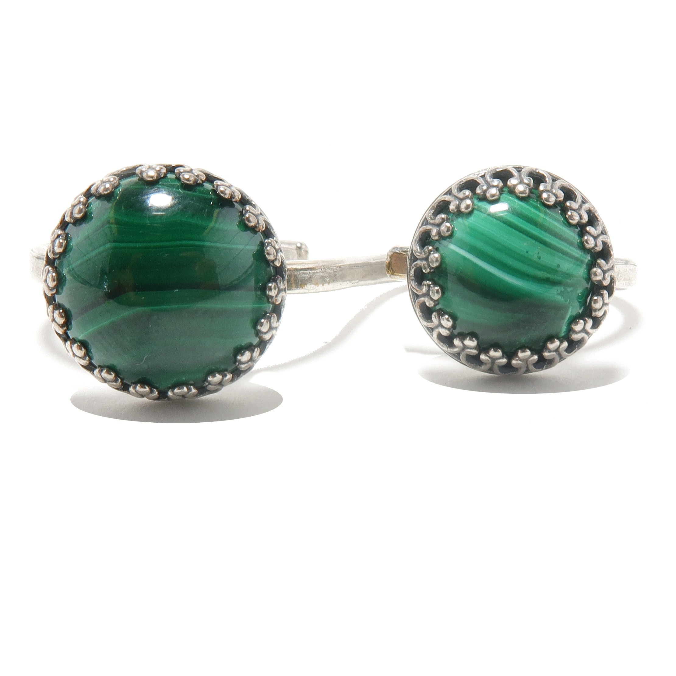 Bague en malachite à double coup de poing américain, pierre verte