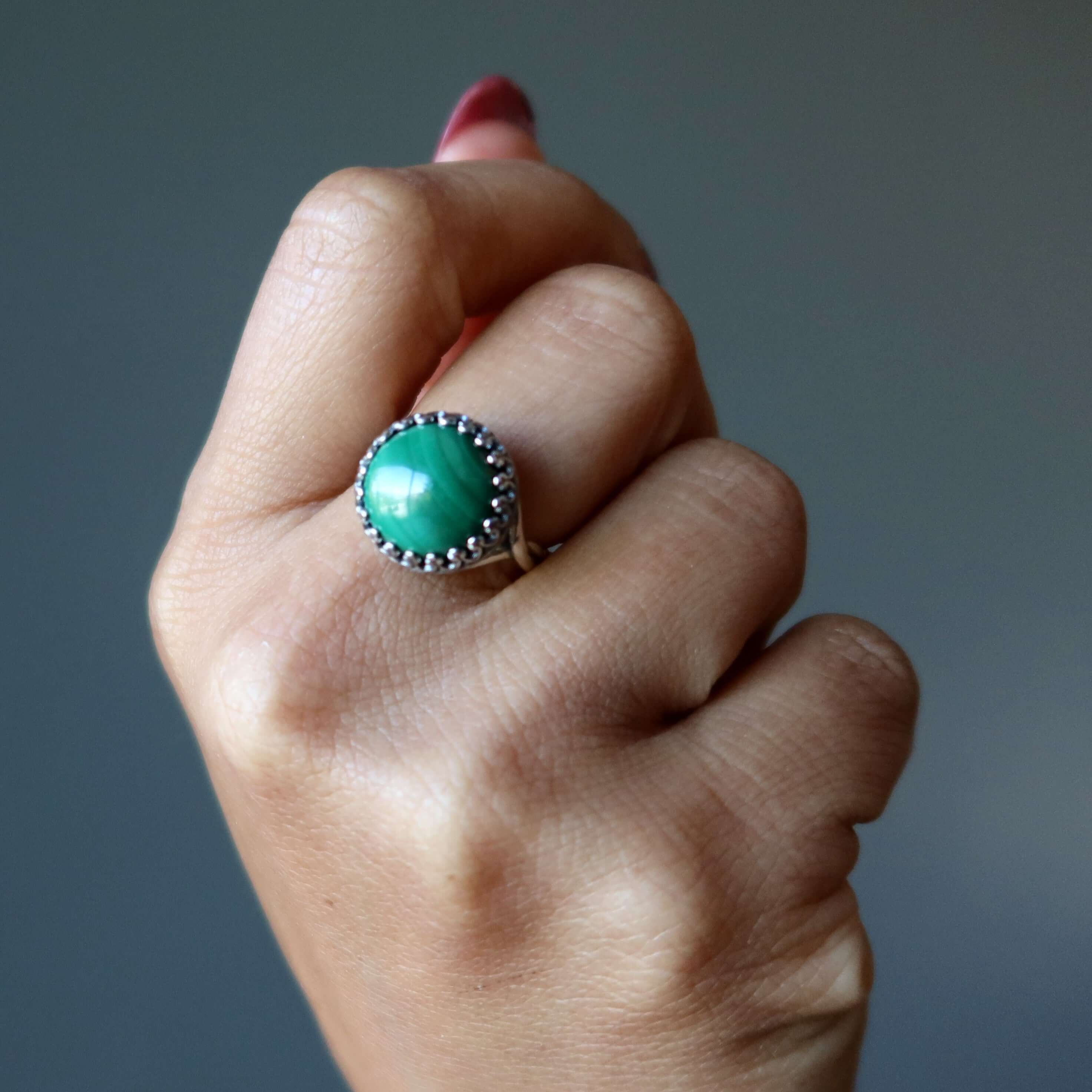 Malachite Ring Majesty Sterling Silver Adjustable