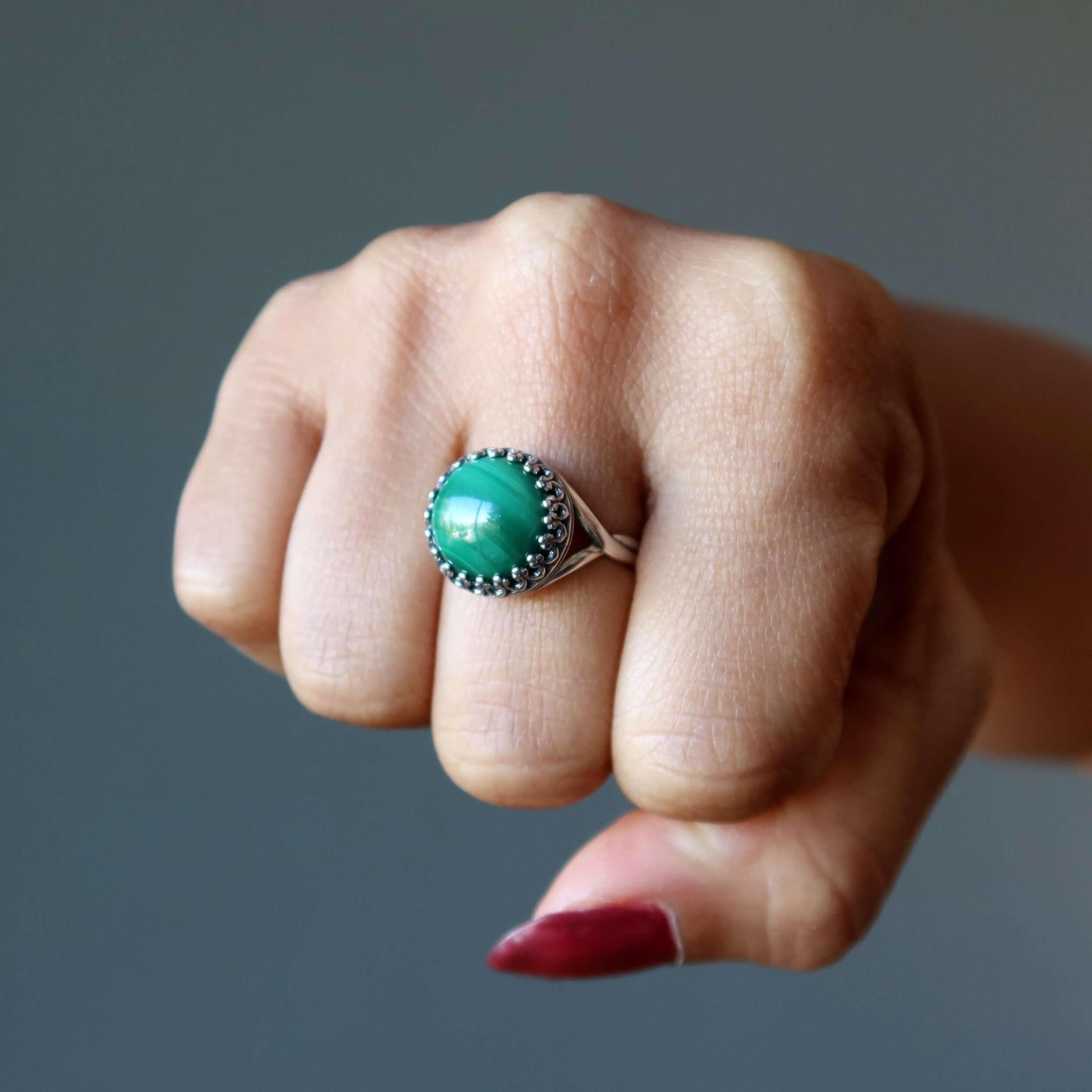 Malachite Ring Majesty Sterling Silver Adjustable