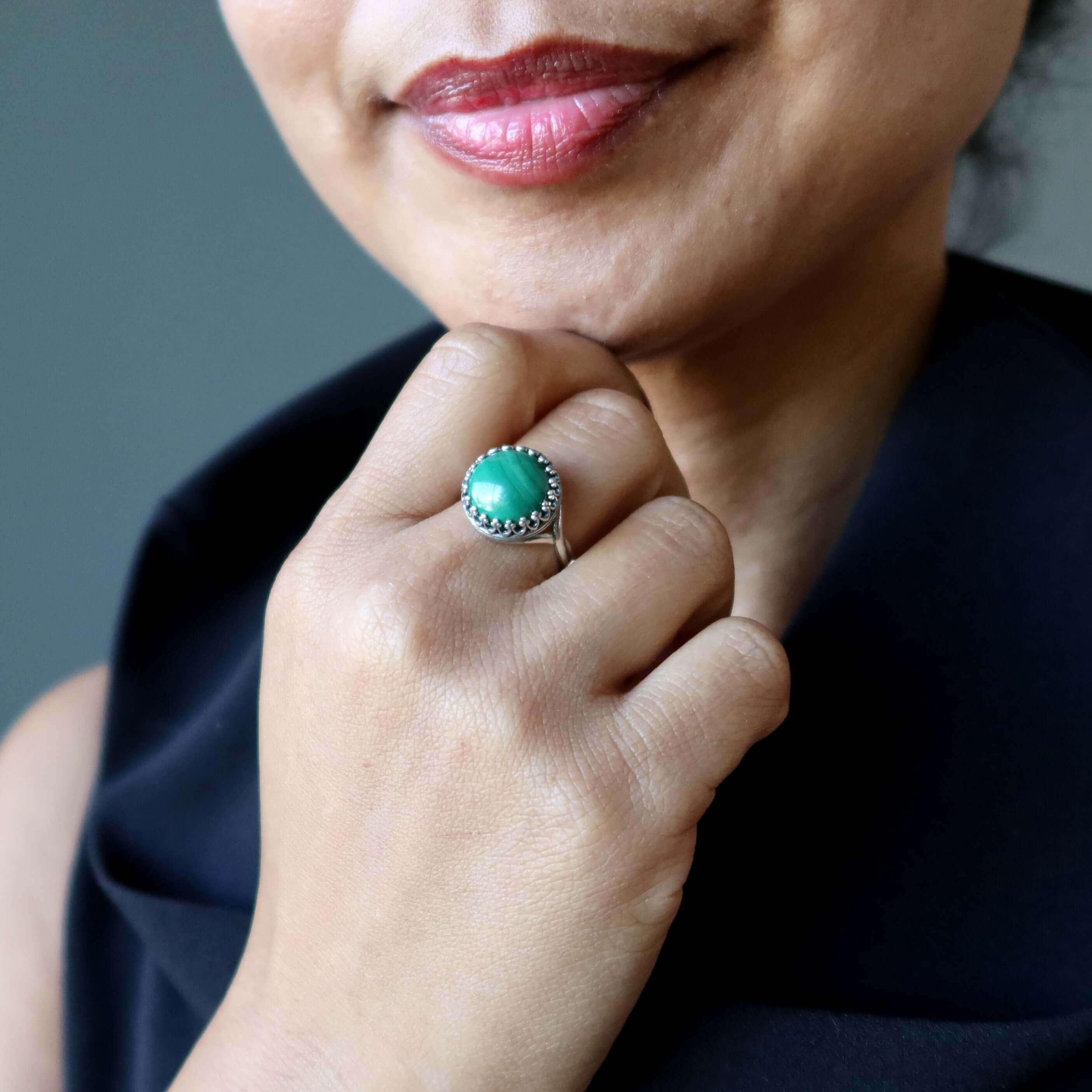Malachite Ring Majesty Sterling Silver Adjustable