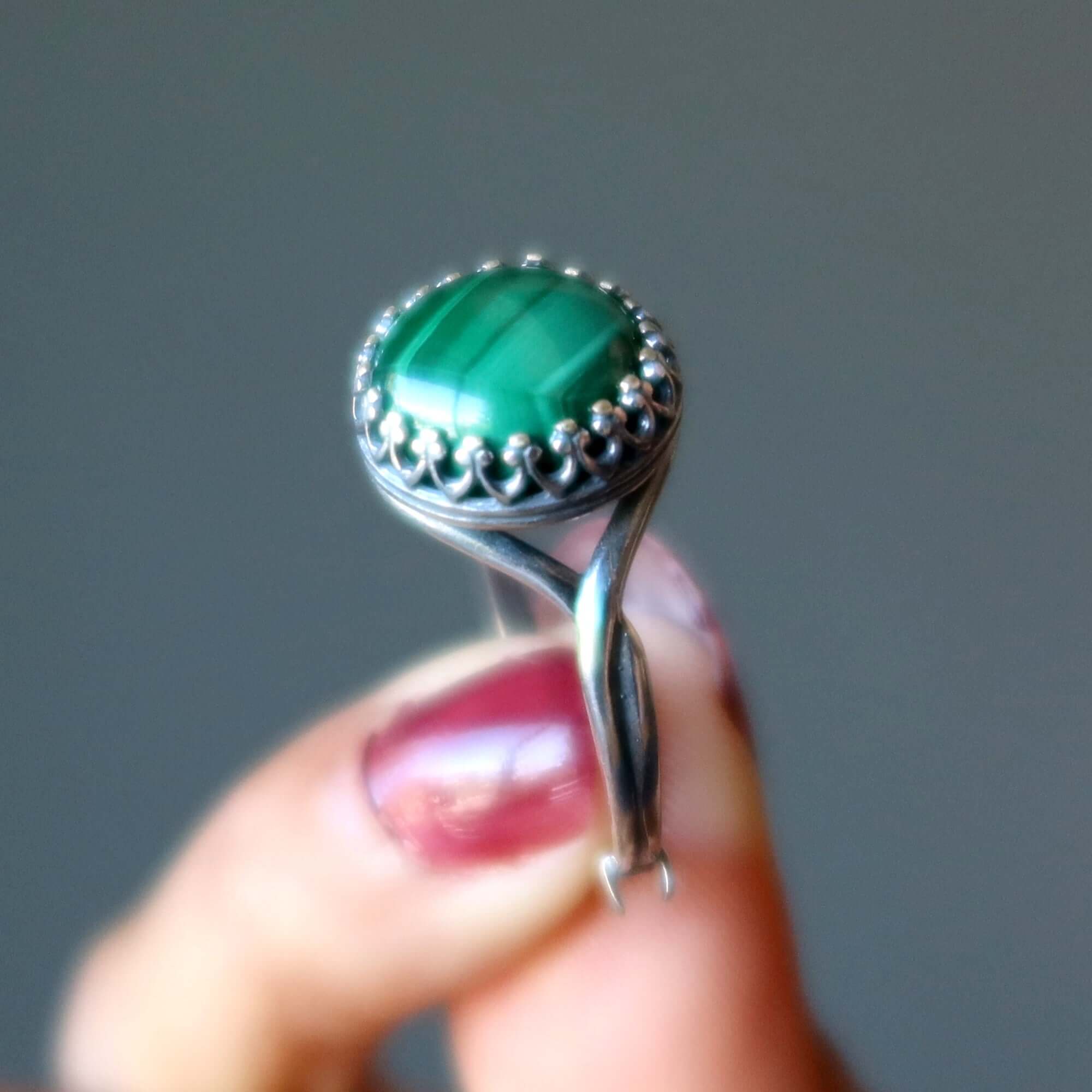Malachite Ring Majesty Sterling Silver Adjustable