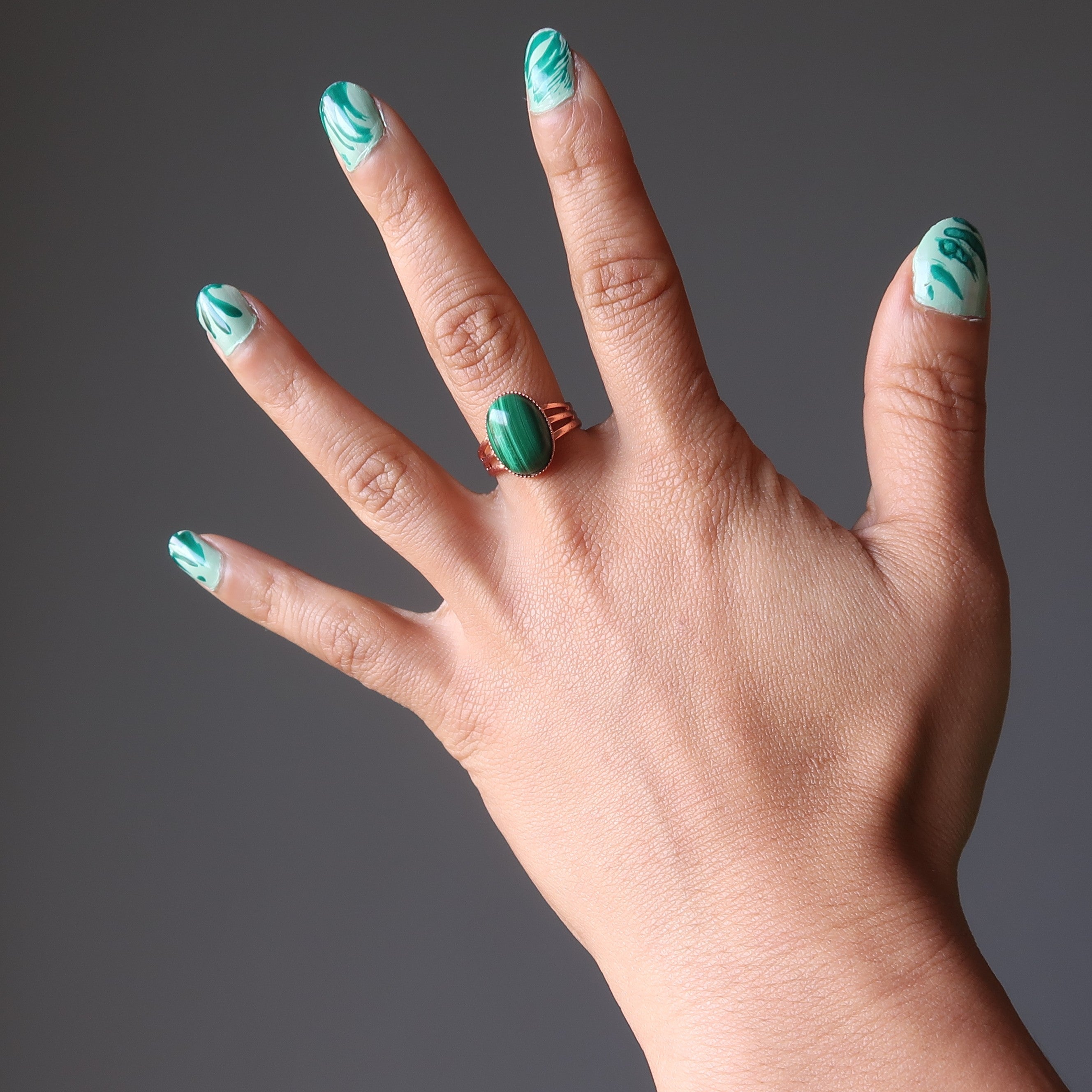 Bague en Malachite Pierre d'Amour Réglable en Cuivre