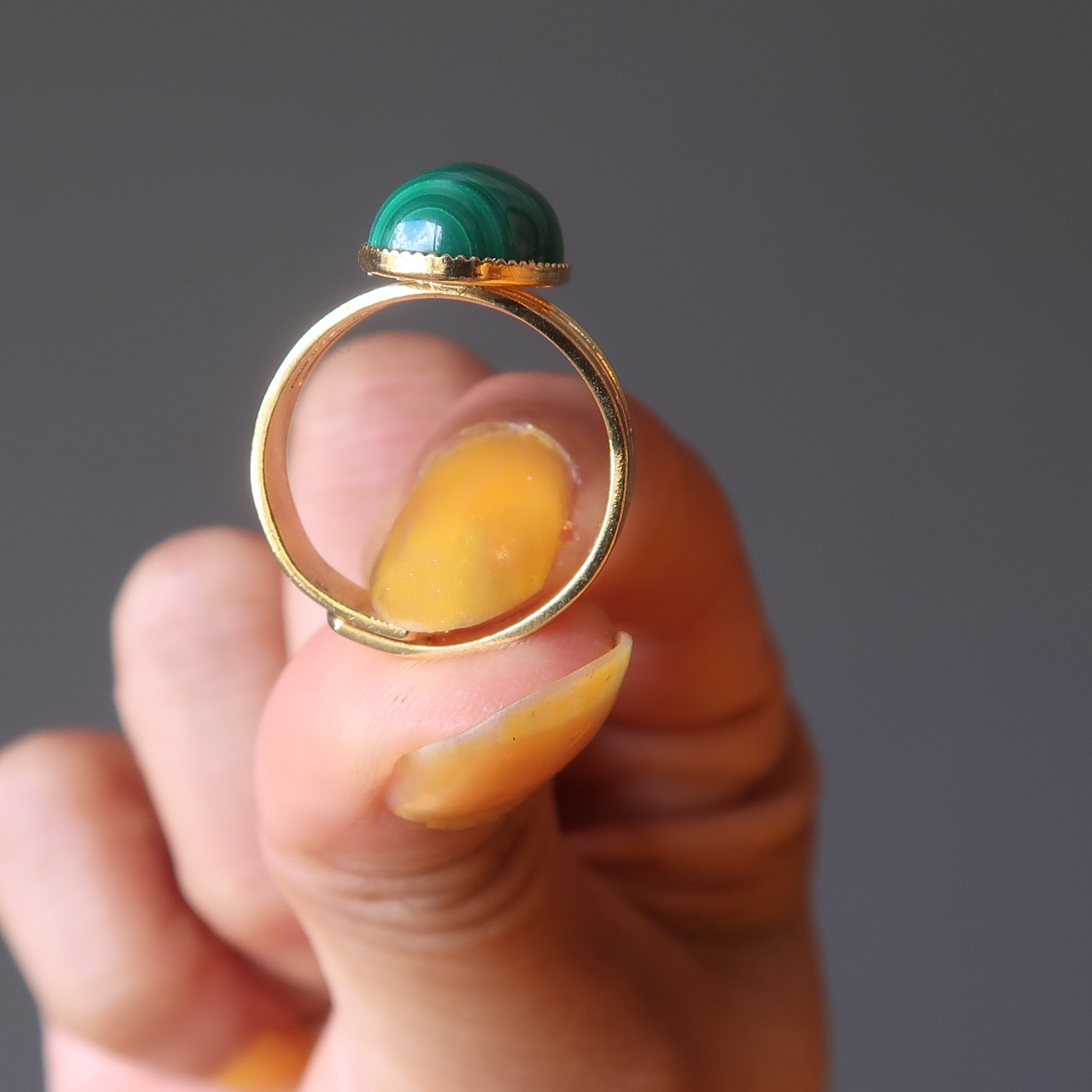 Malachitring Auffälliger grüner Edelstein Gold Verstellbar