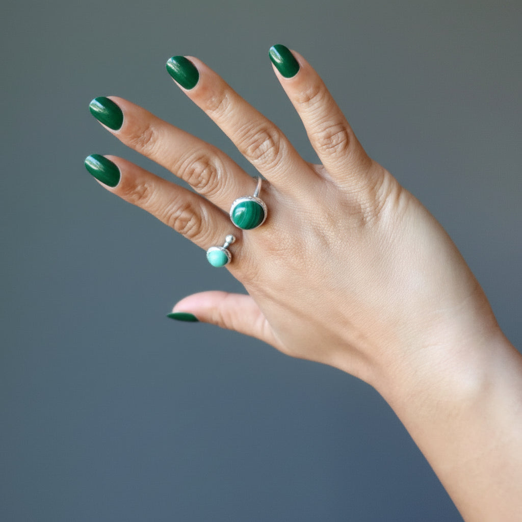 Bague en malachite à double coup de poing américain, pierre verte