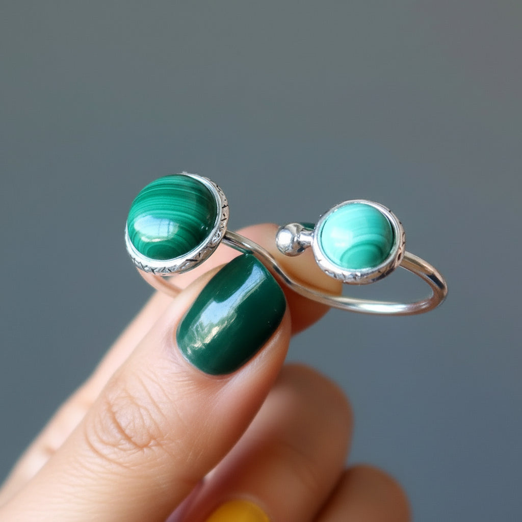 Bague en malachite à double coup de poing américain, pierre verte