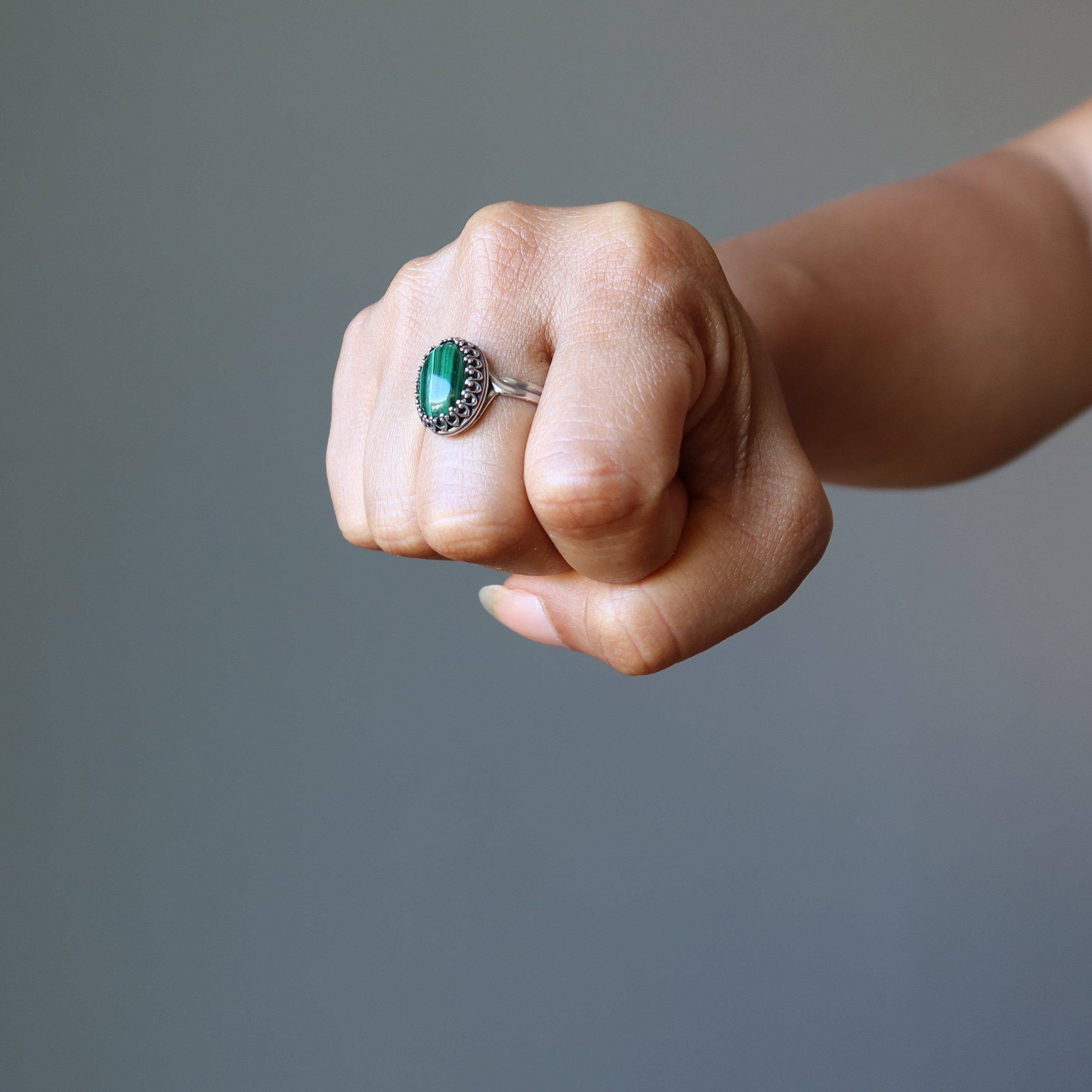 Malachite Ring Green Grace Sterling Silver Adjustable