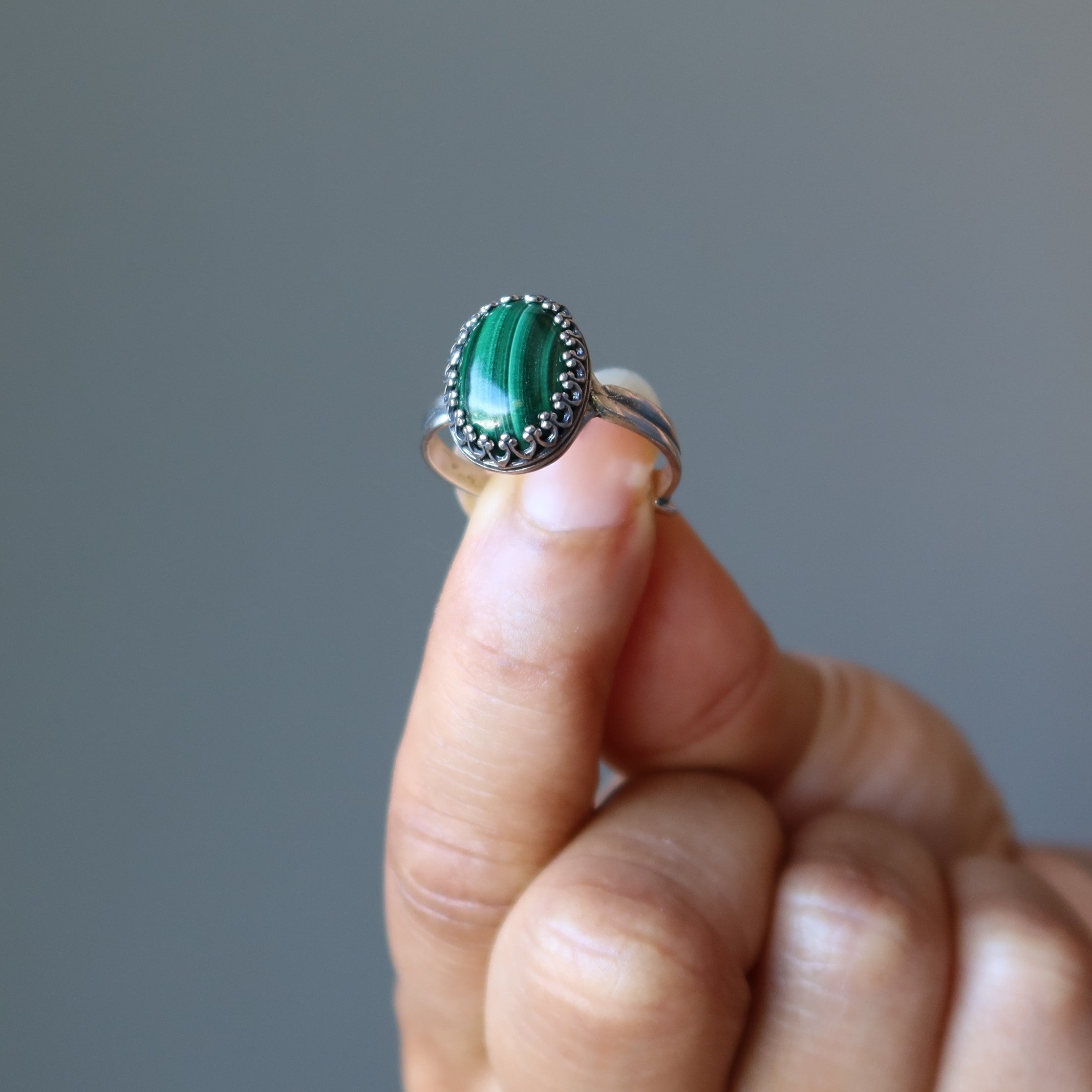 Malachite Ring Green Grace Sterling Silver Adjustable